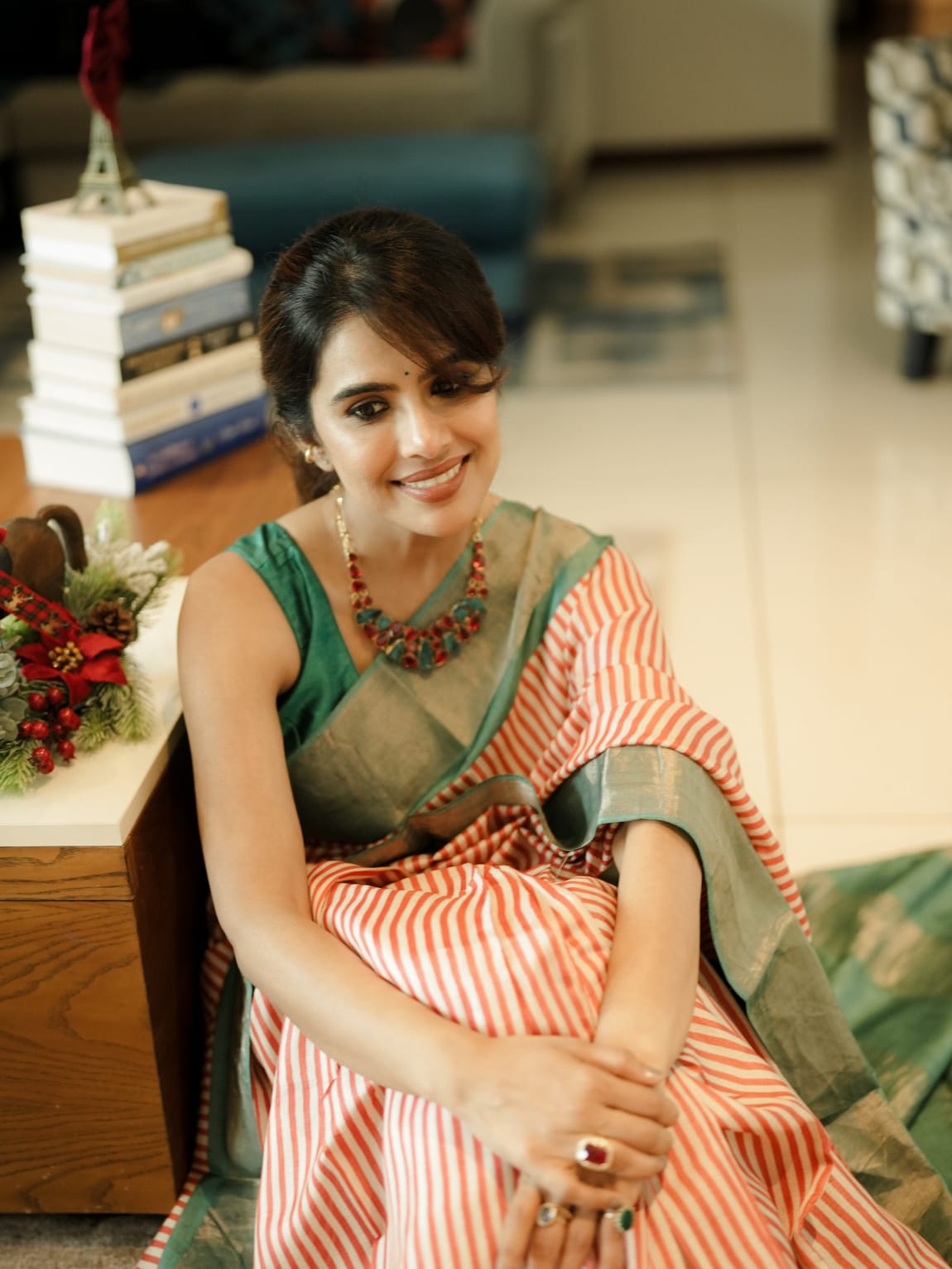 Geometric Stripes Tussar Silk Saree