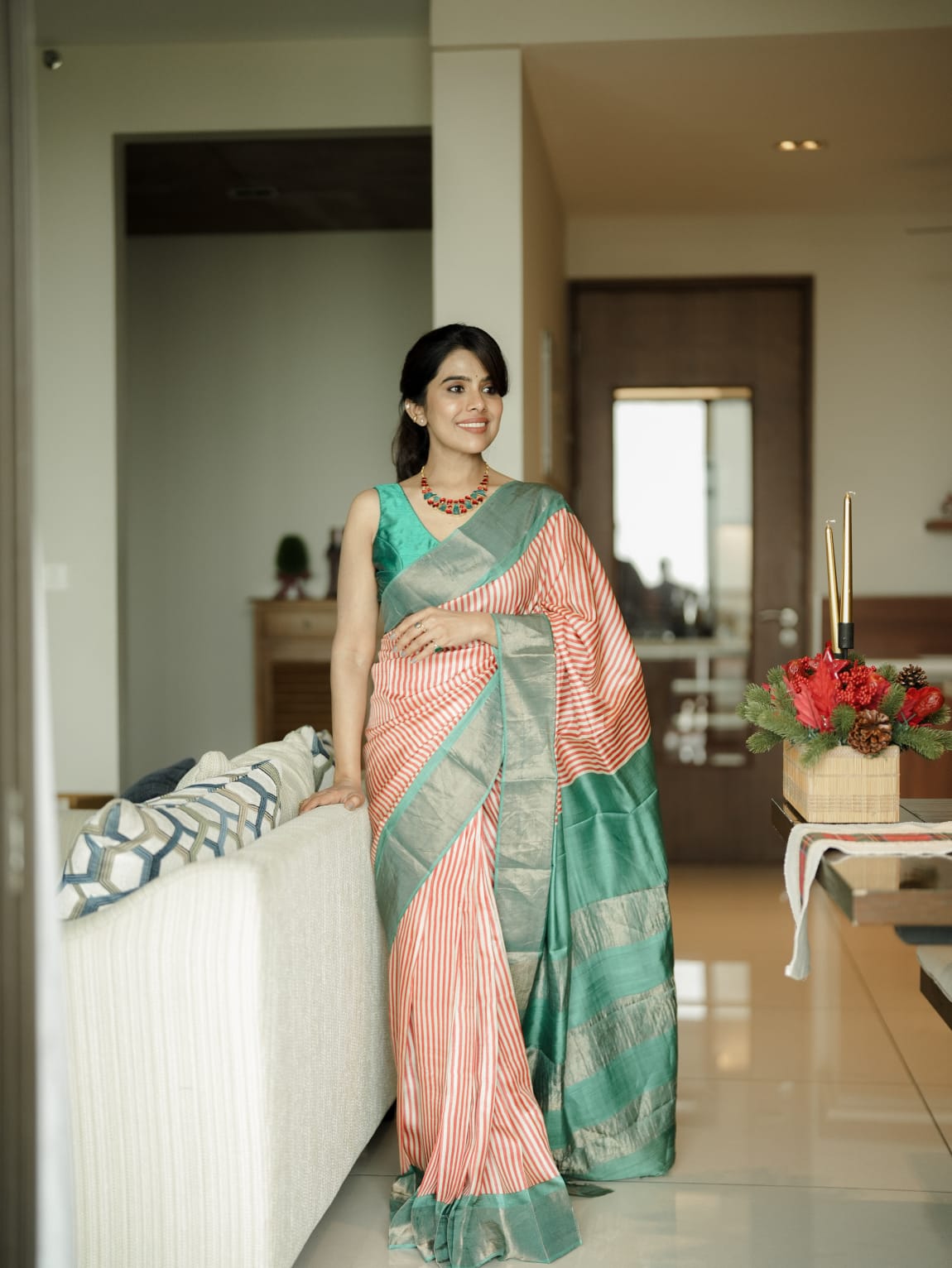 Geometric Stripes Tussar Silk Saree