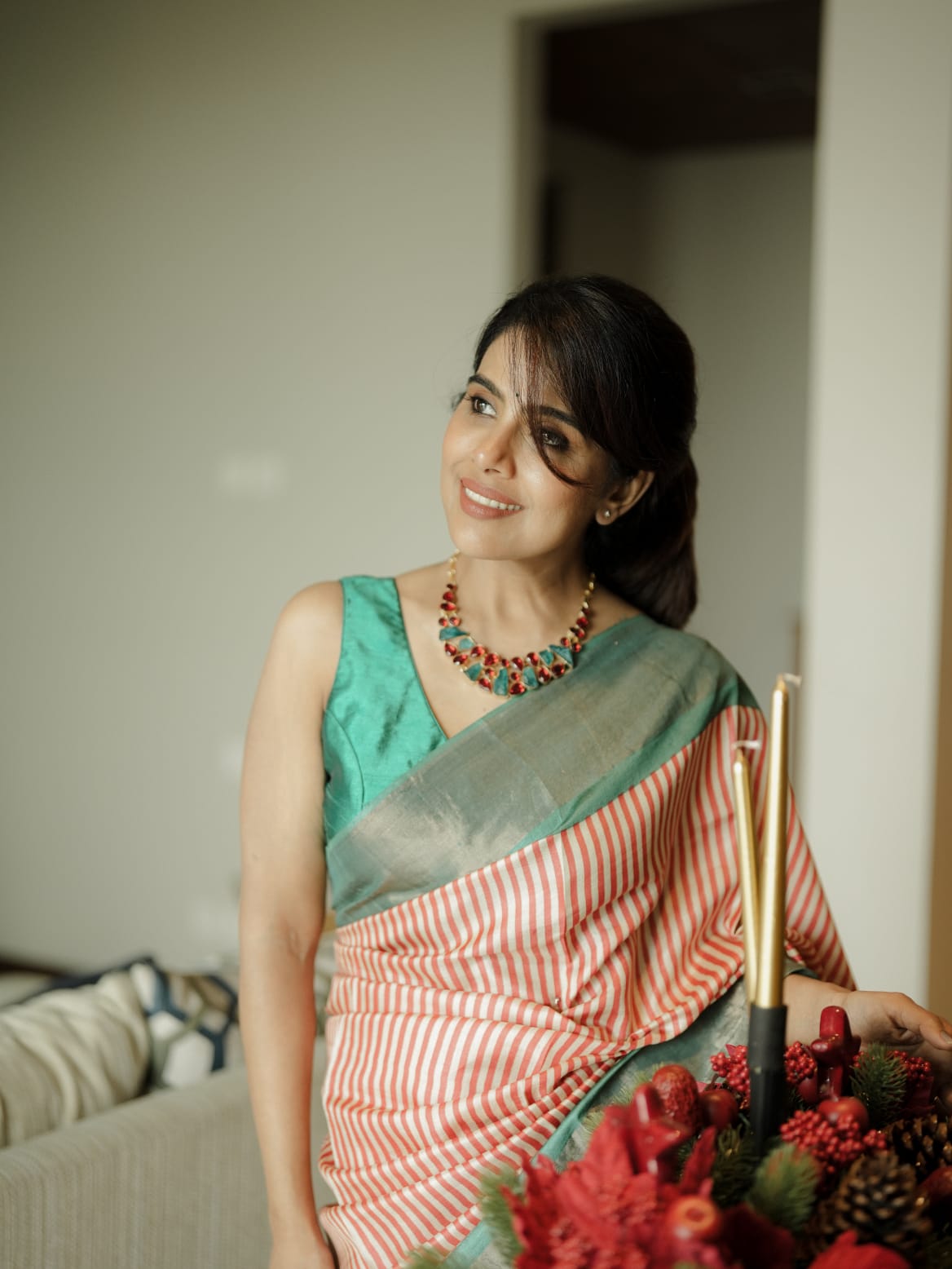 Geometric Stripes Tussar Silk Saree