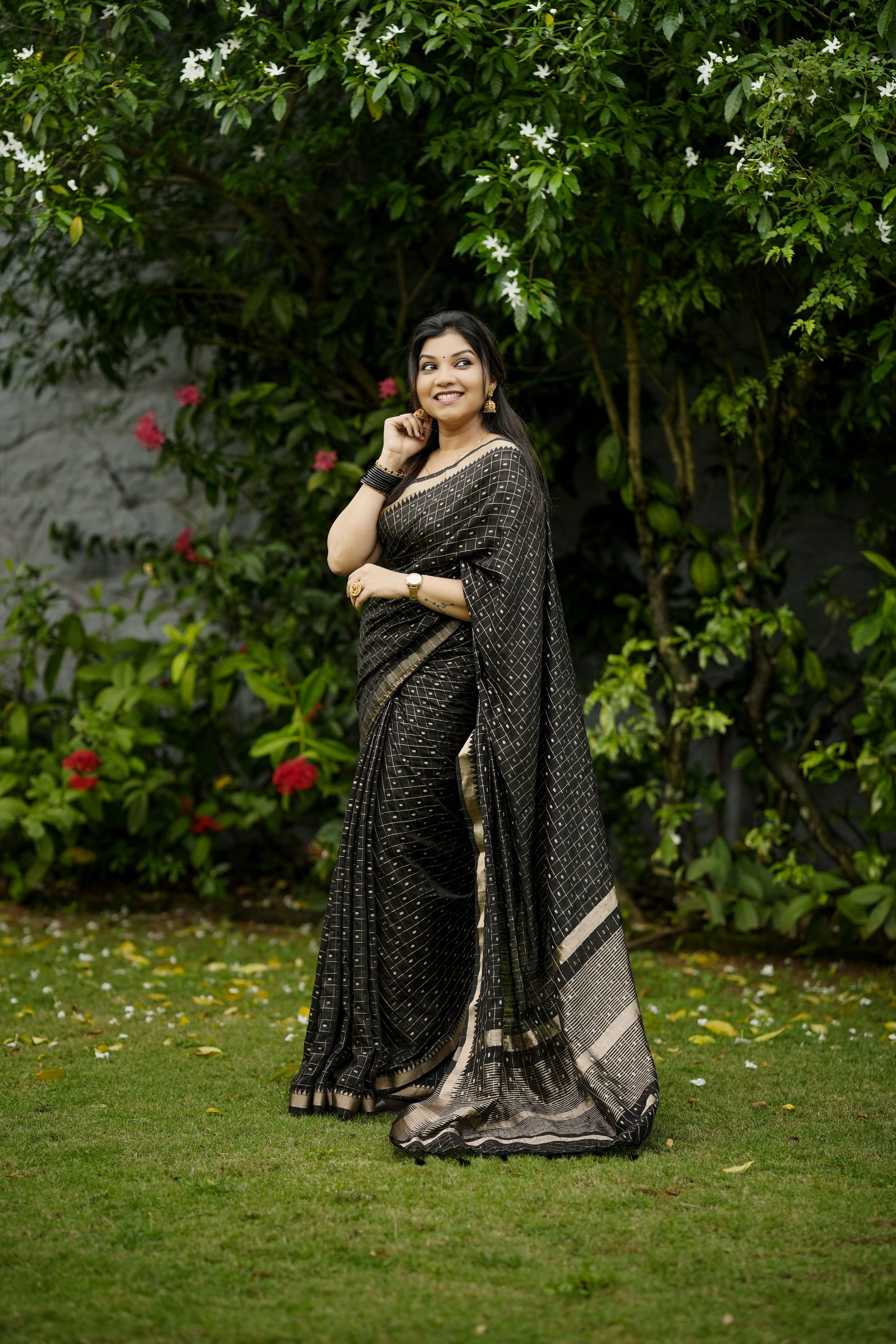 Black Zari Check