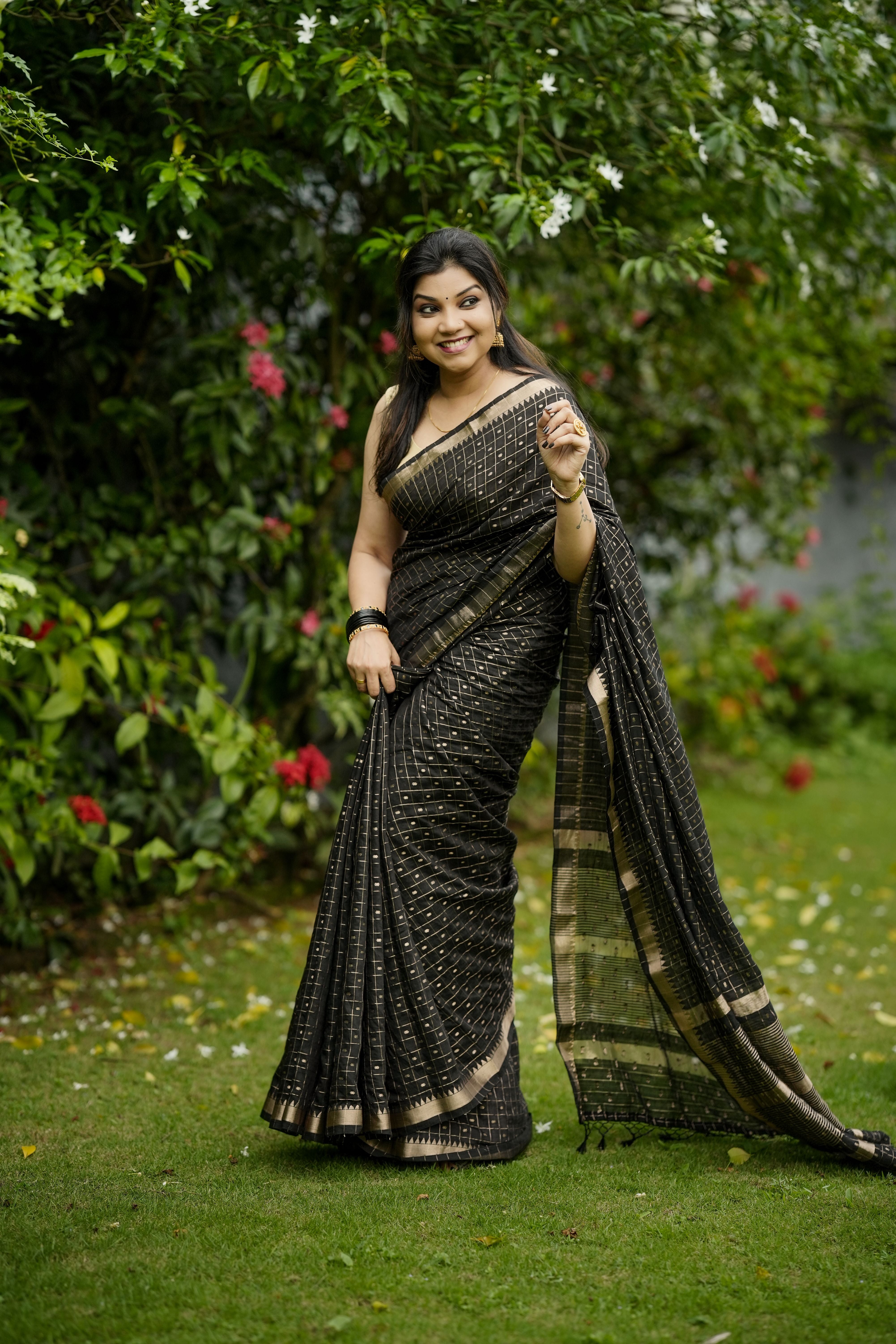 Black Zari Check