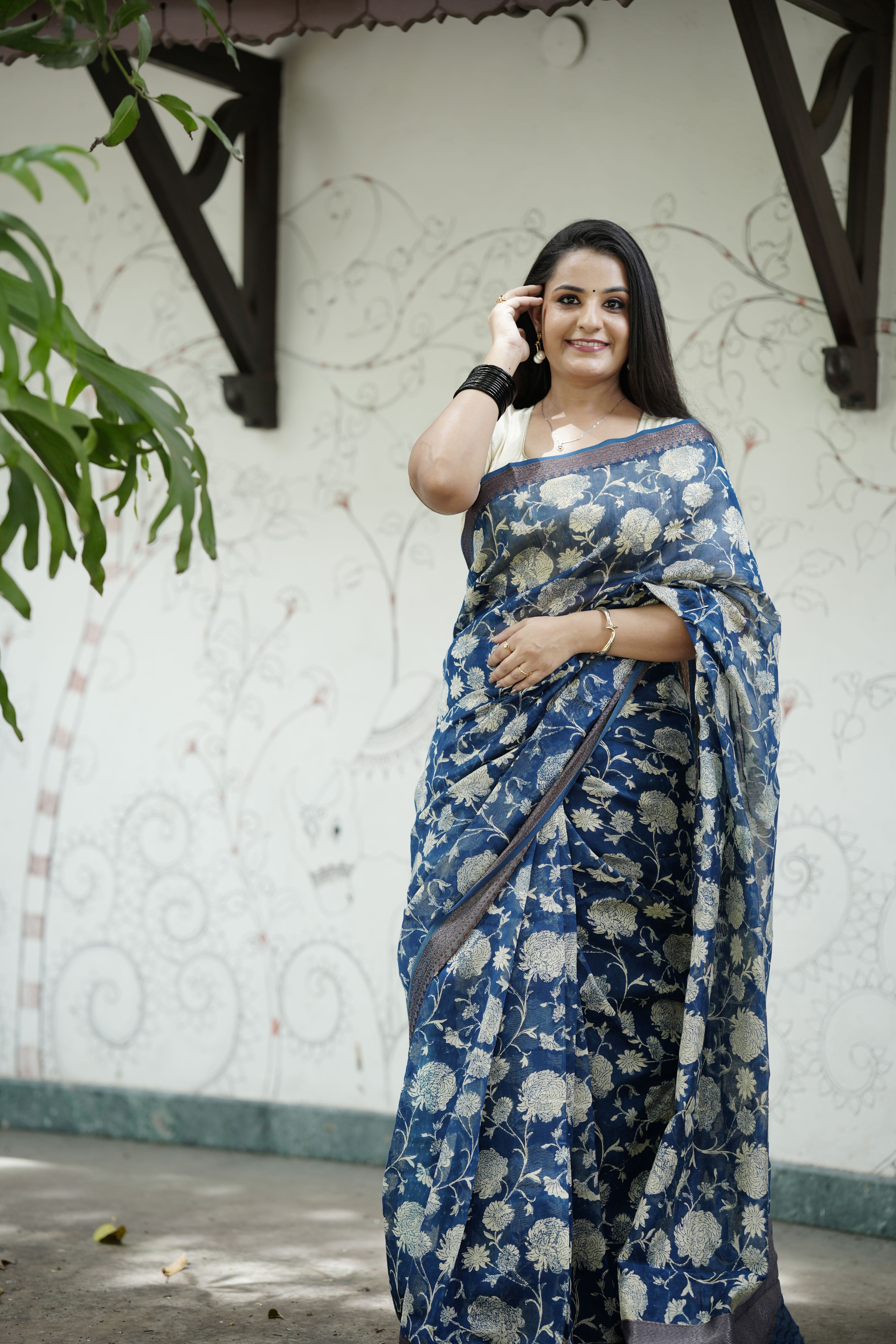 Blue Chanderi Saree