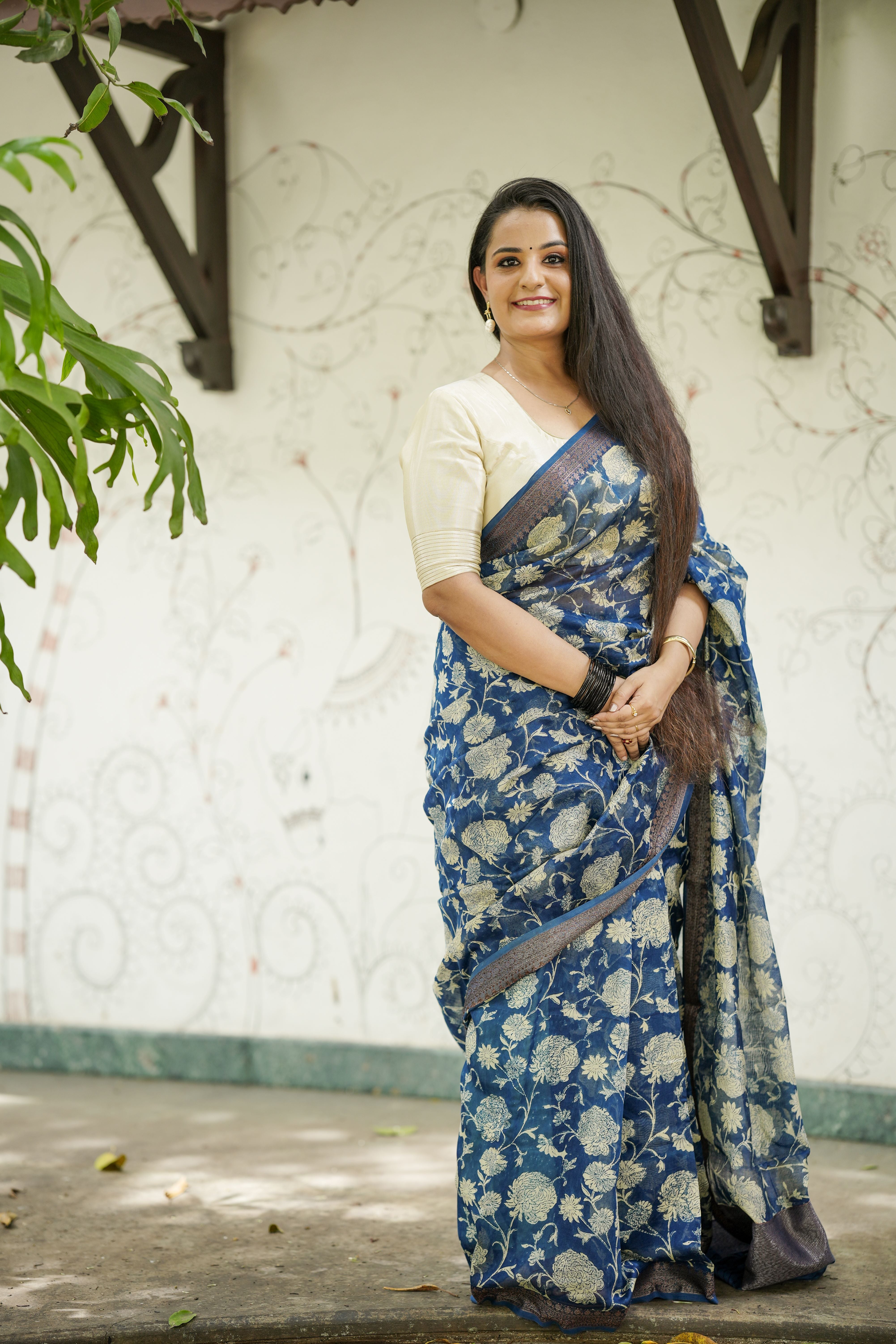 Blue Chanderi Saree
