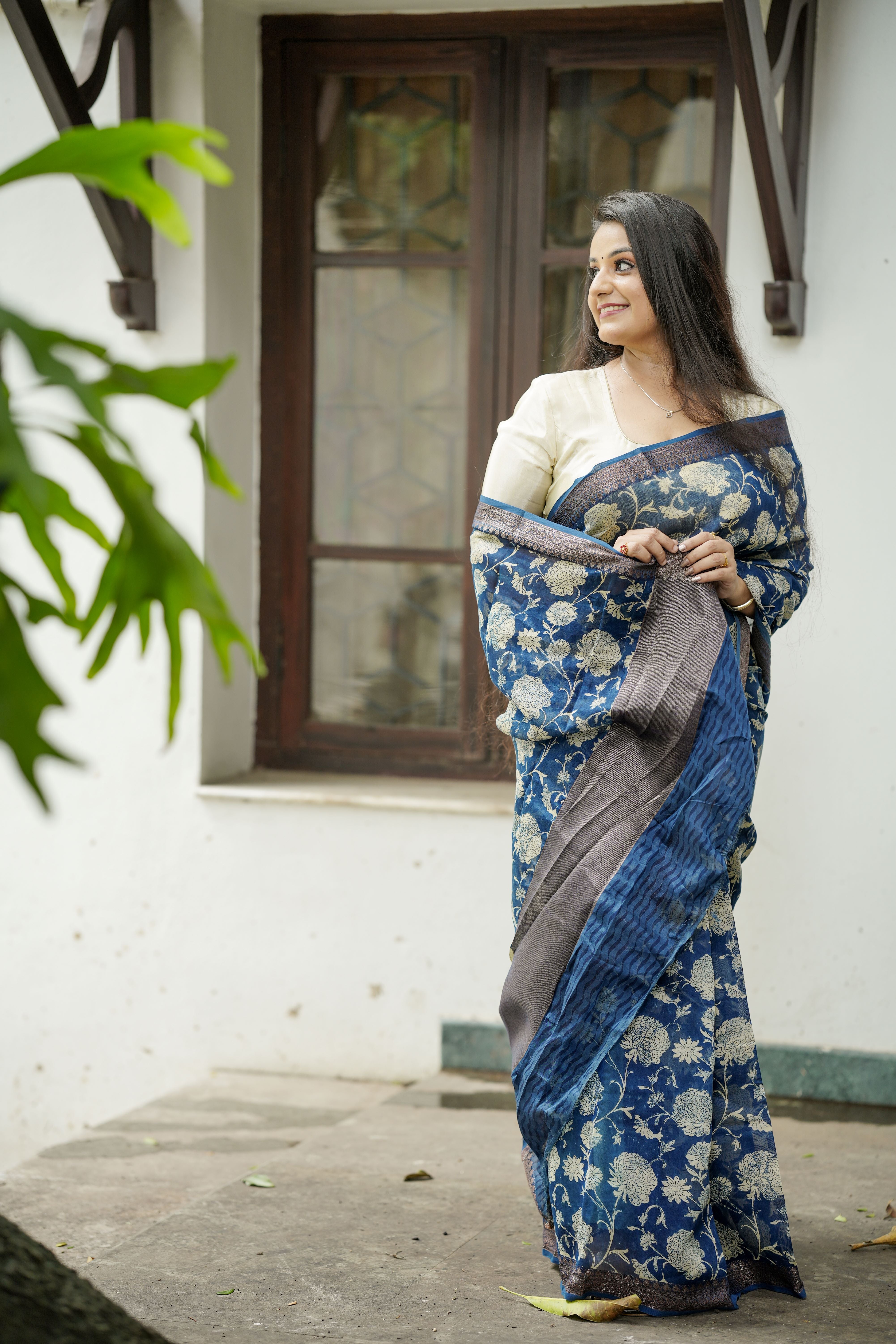 Blue Chanderi Saree