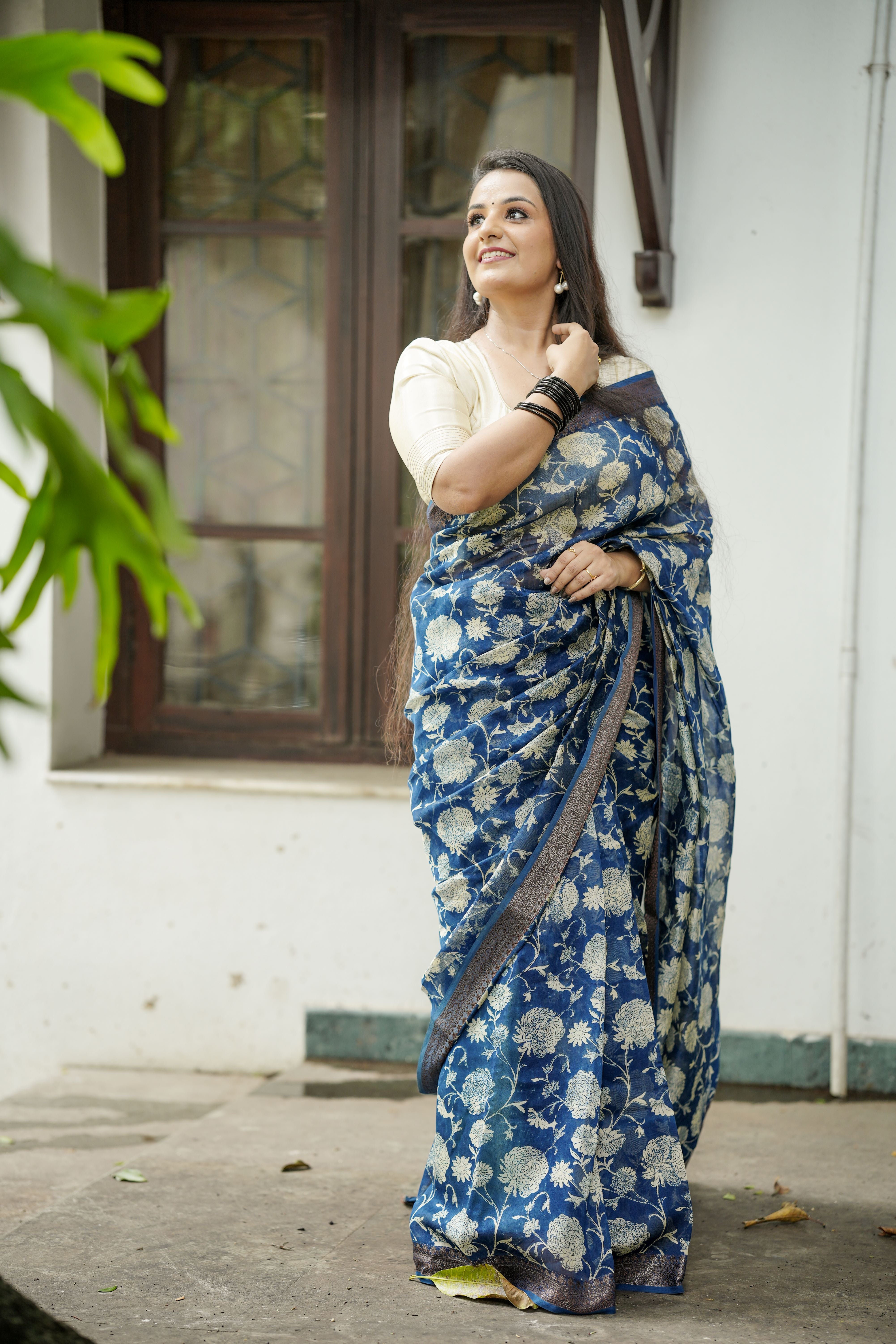 Blue Chanderi Saree