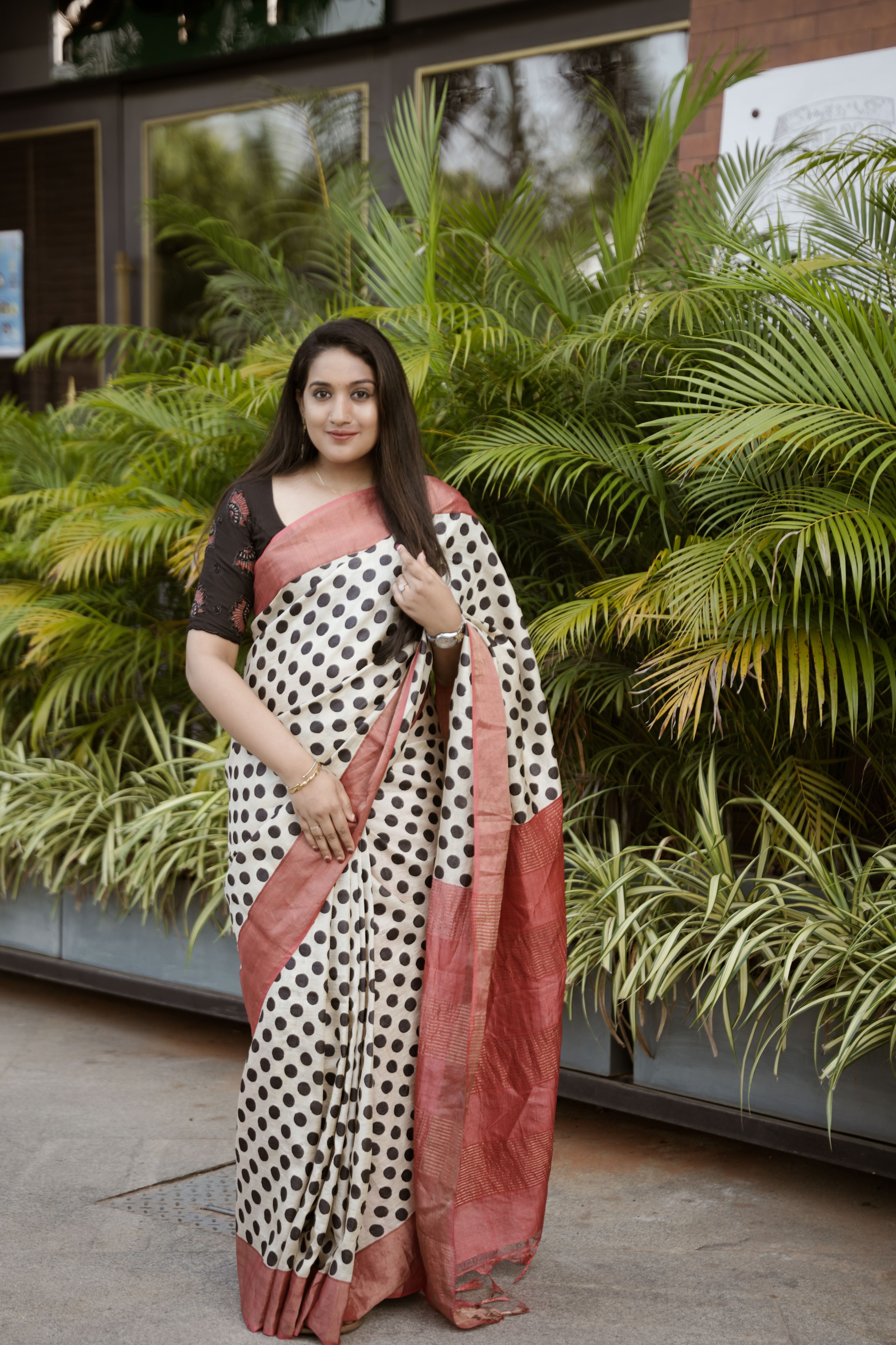 Polka Tussar silk sari