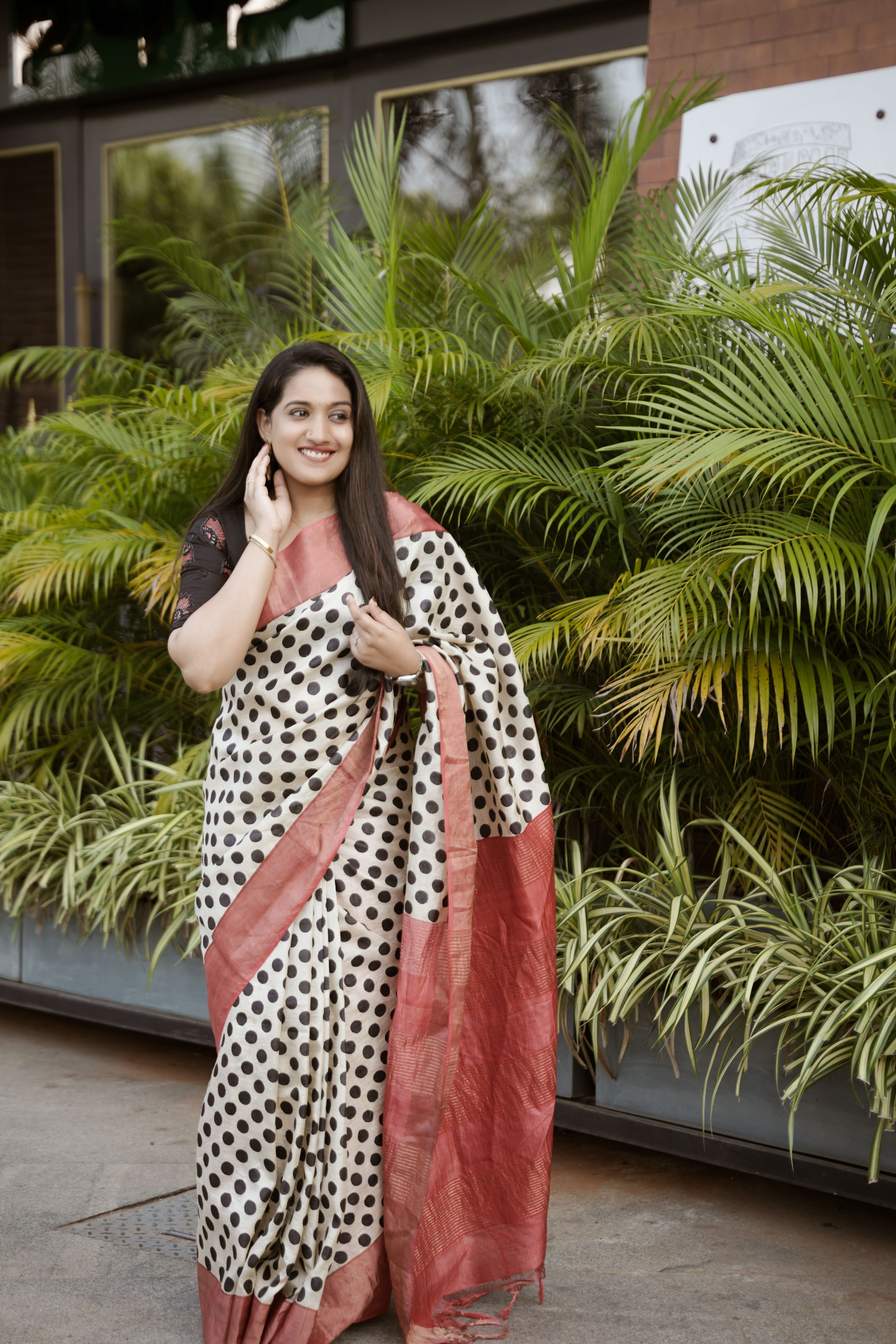 Polka Tussar silk sari