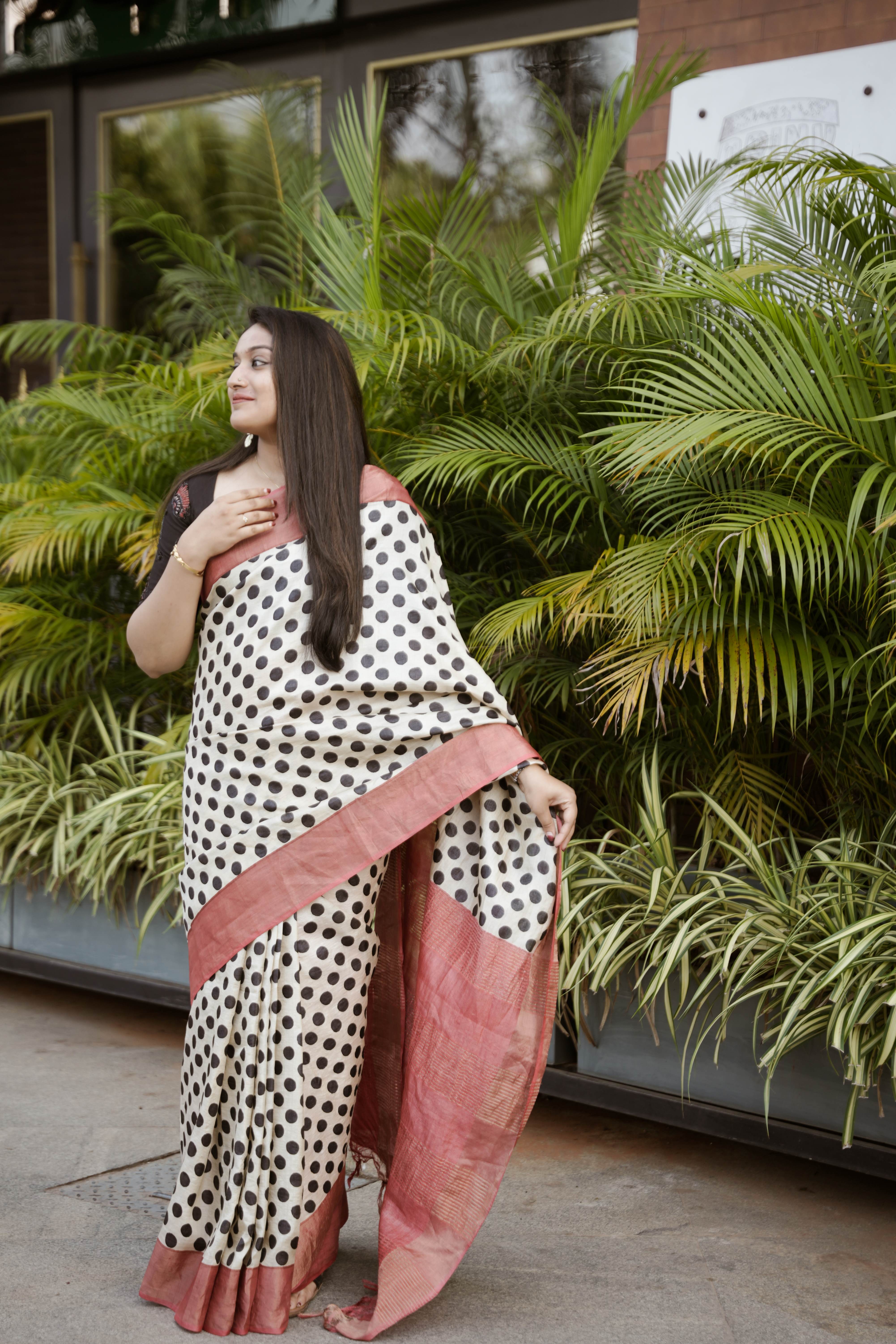 Polka Tussar silk sari