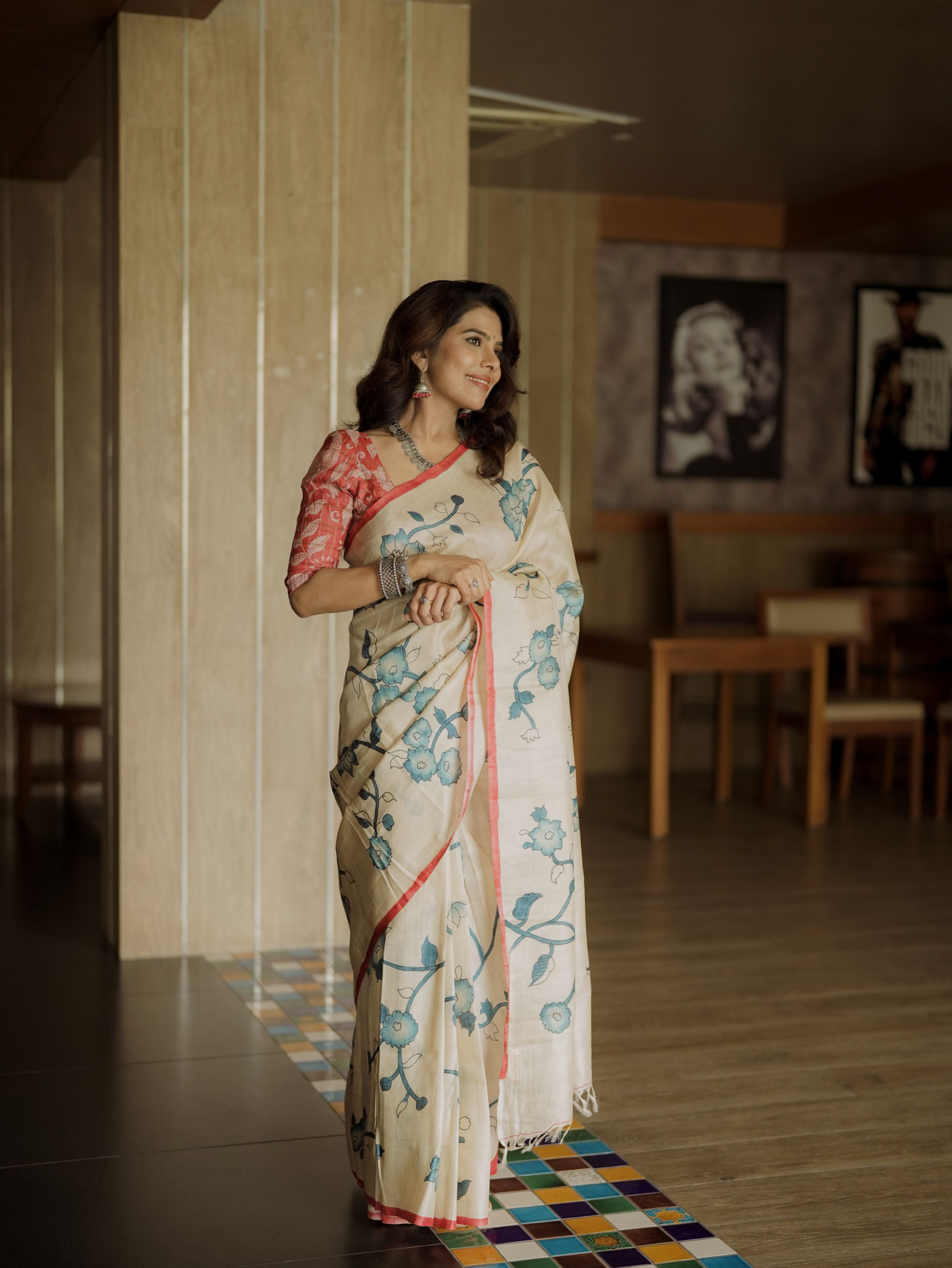 Kalamkari Motifs Tussar Silk Saree