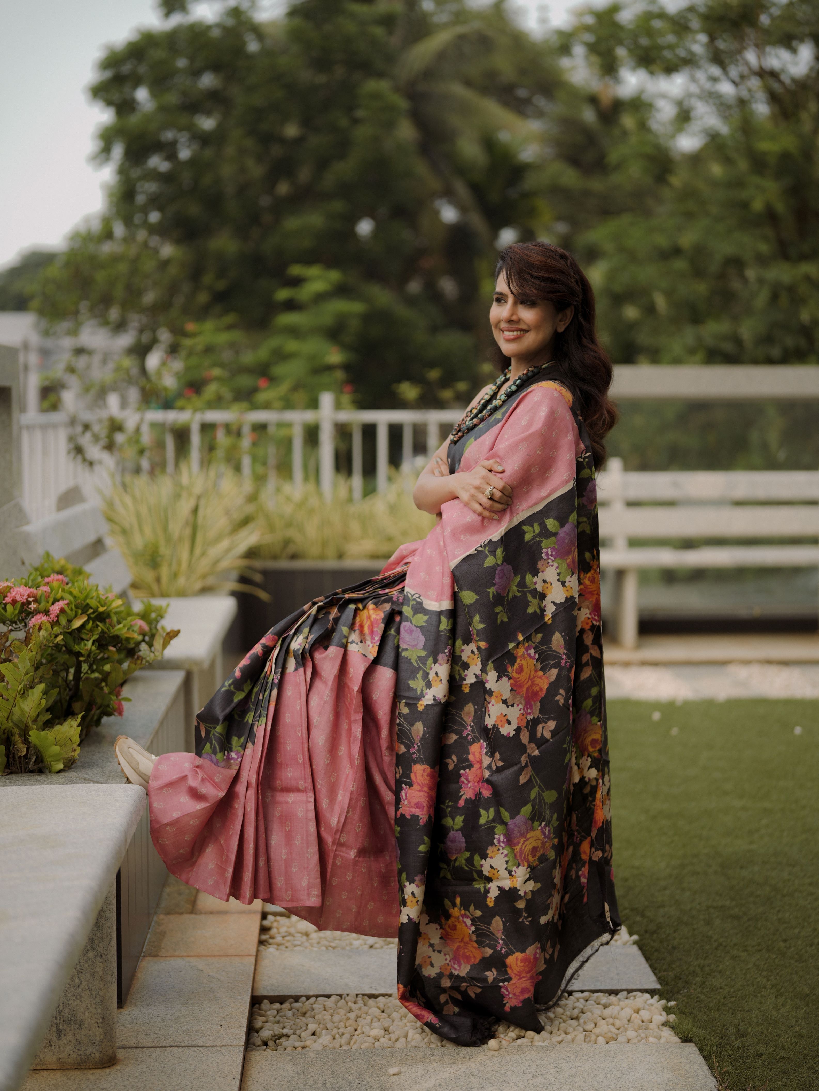 Floral Tussar Silk Saree