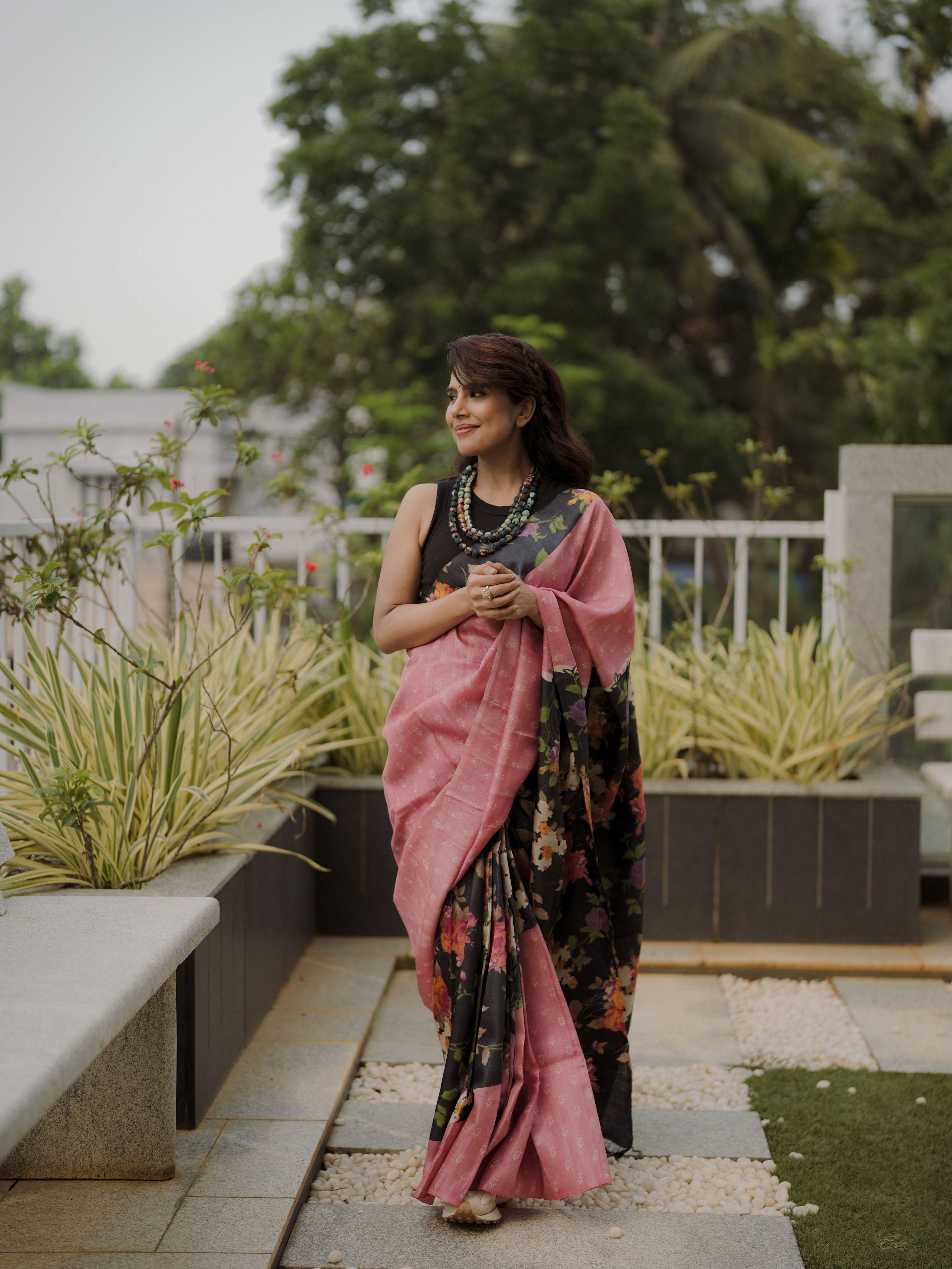 Floral Tussar Silk Saree