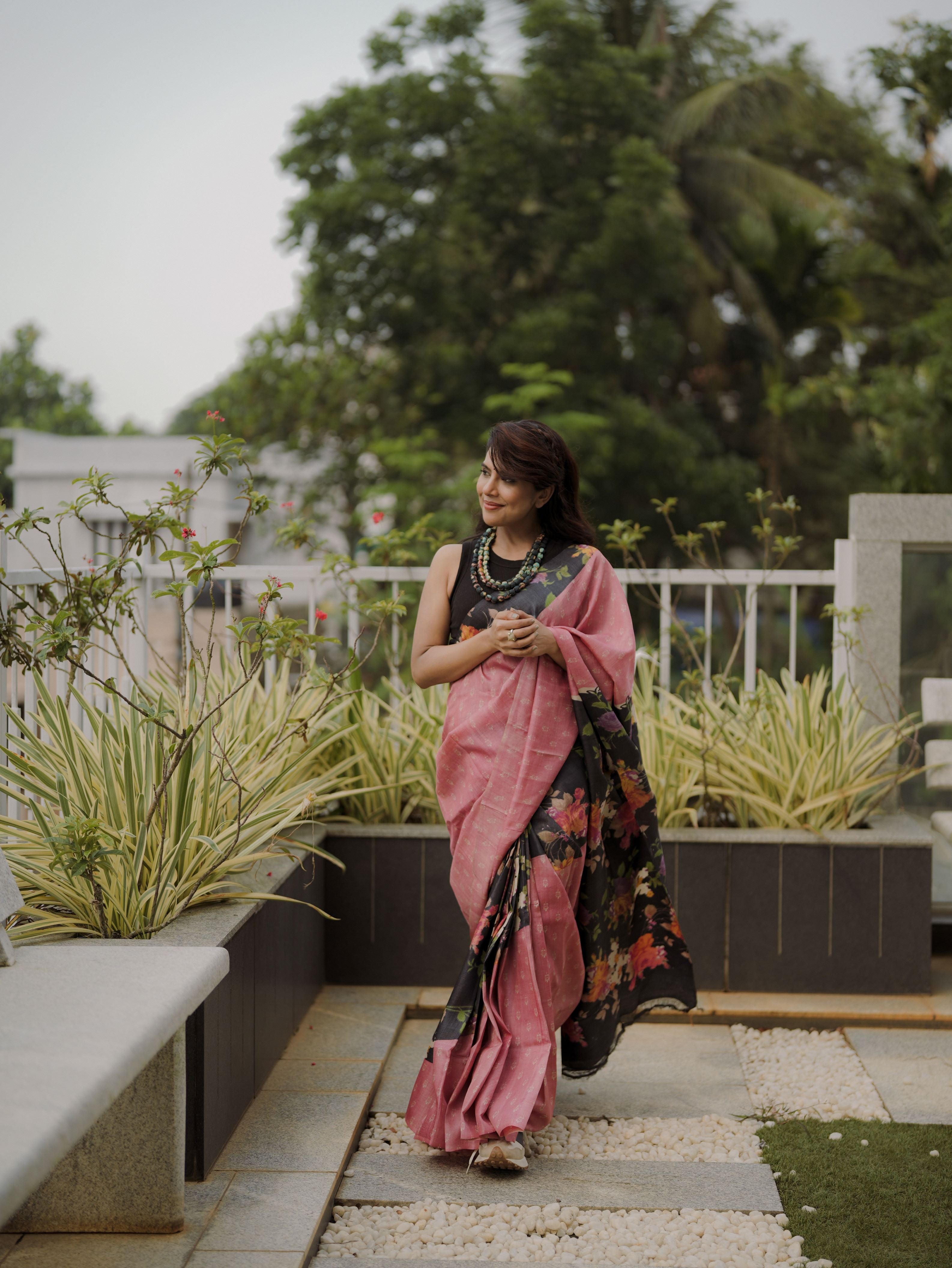 Floral Tussar Silk Saree