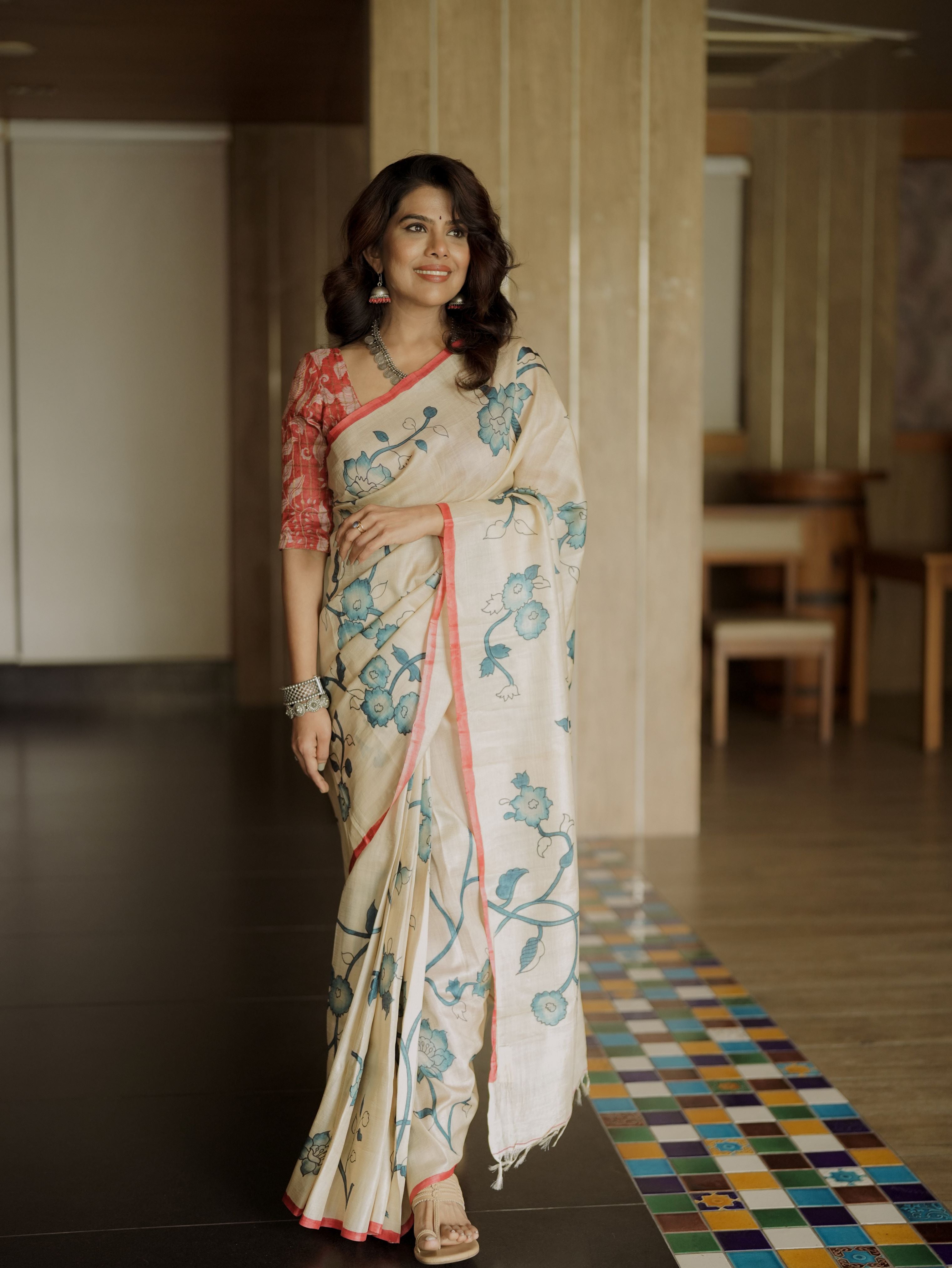 Kalamkari Motifs Tussar Silk Saree