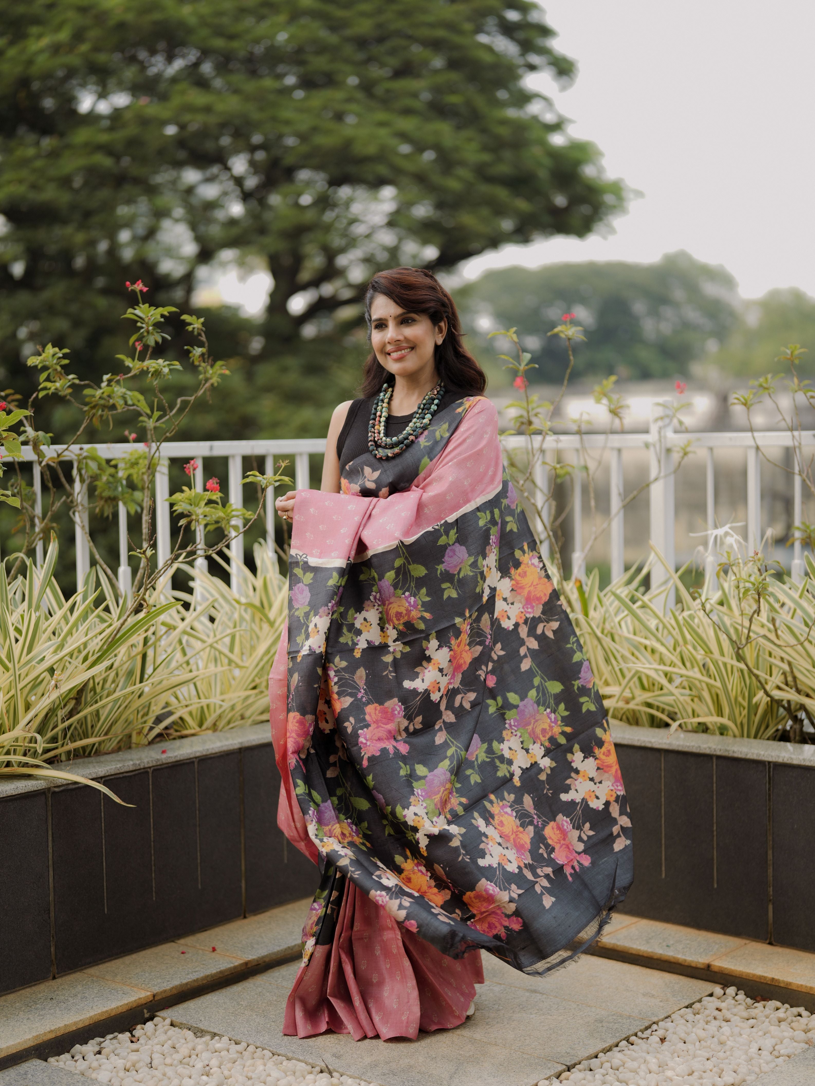 Floral Tussar Silk Saree