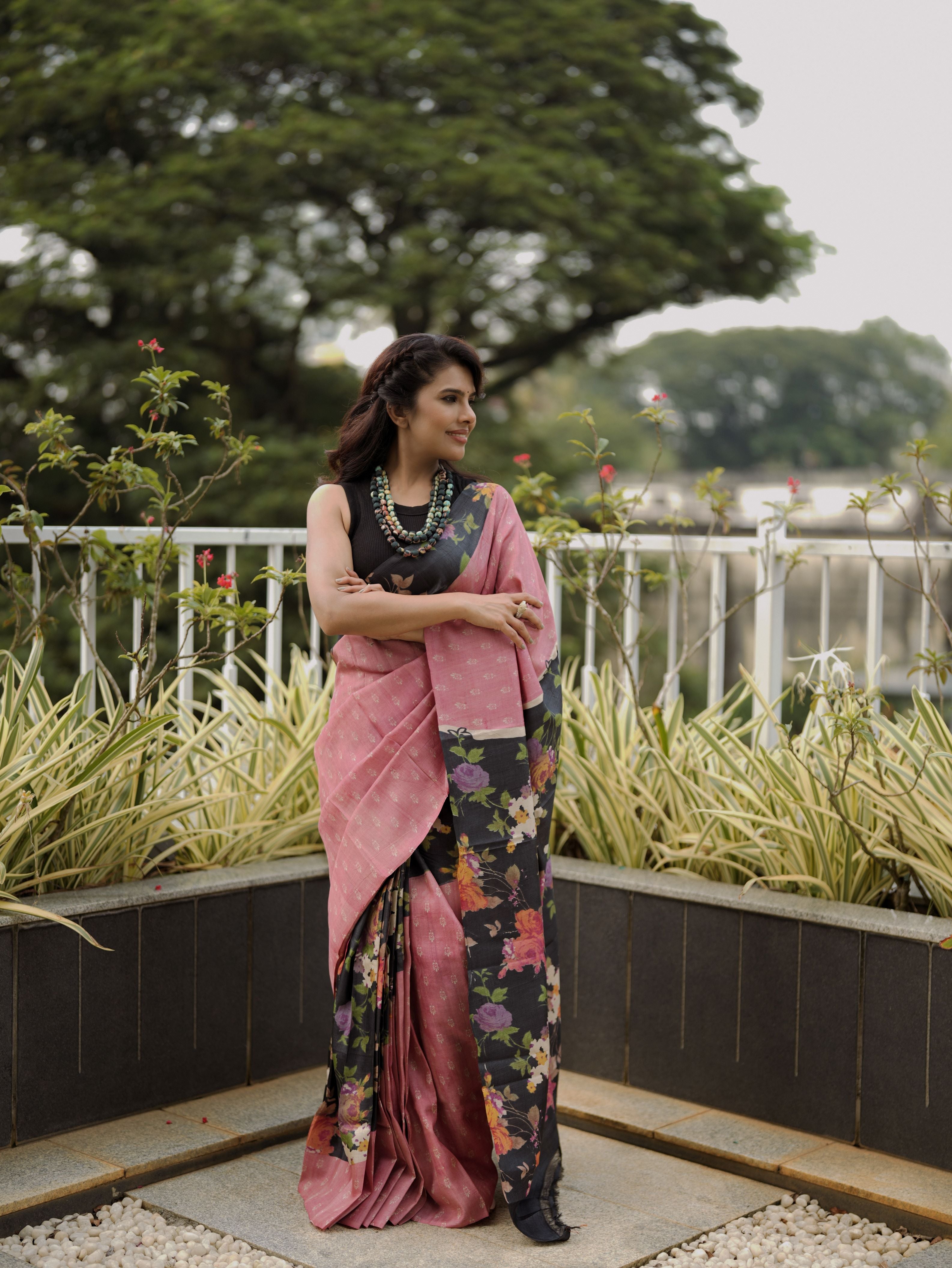 Floral Tussar Silk Saree