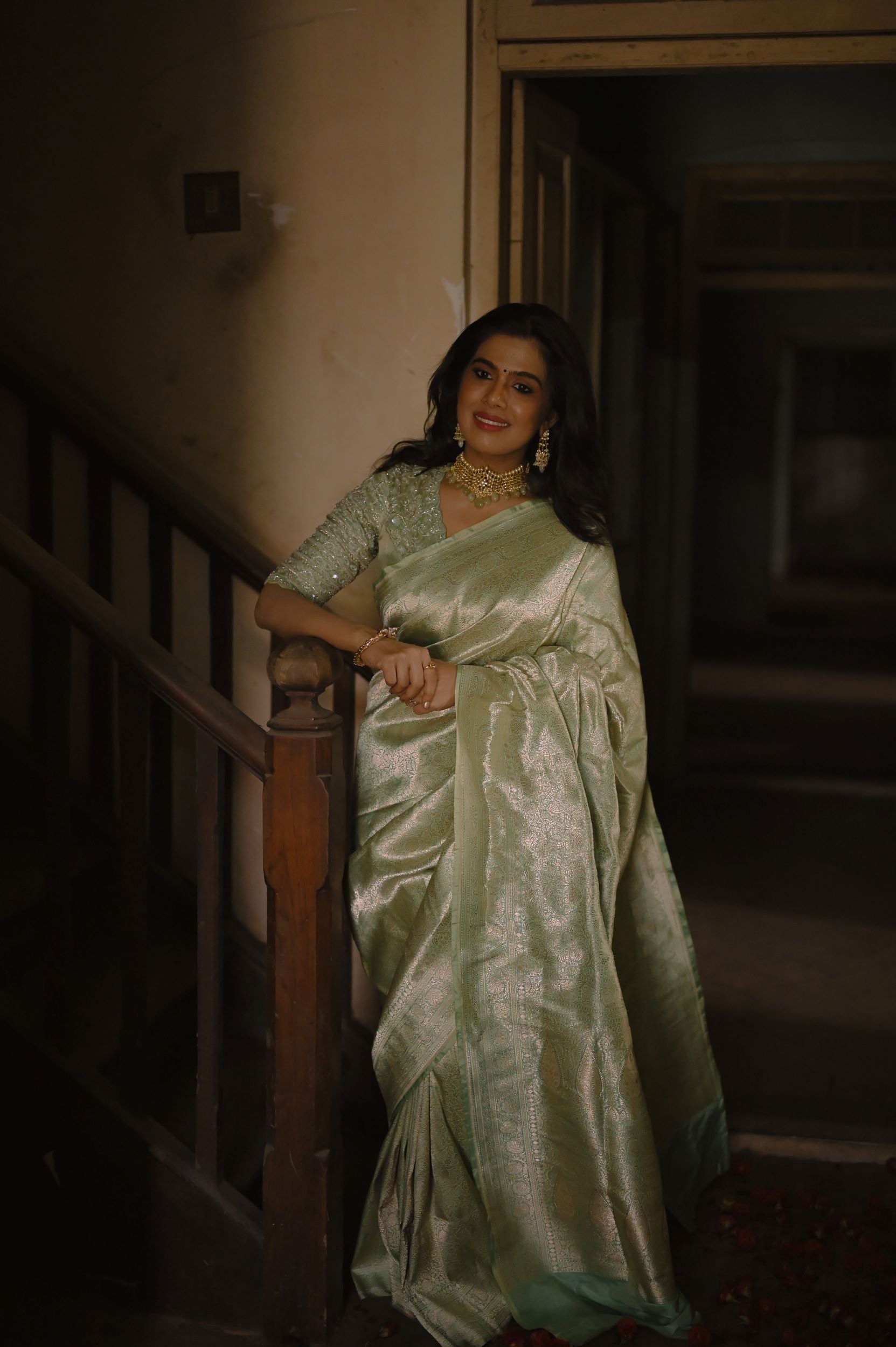 Light Green Banarasi Silk Sari