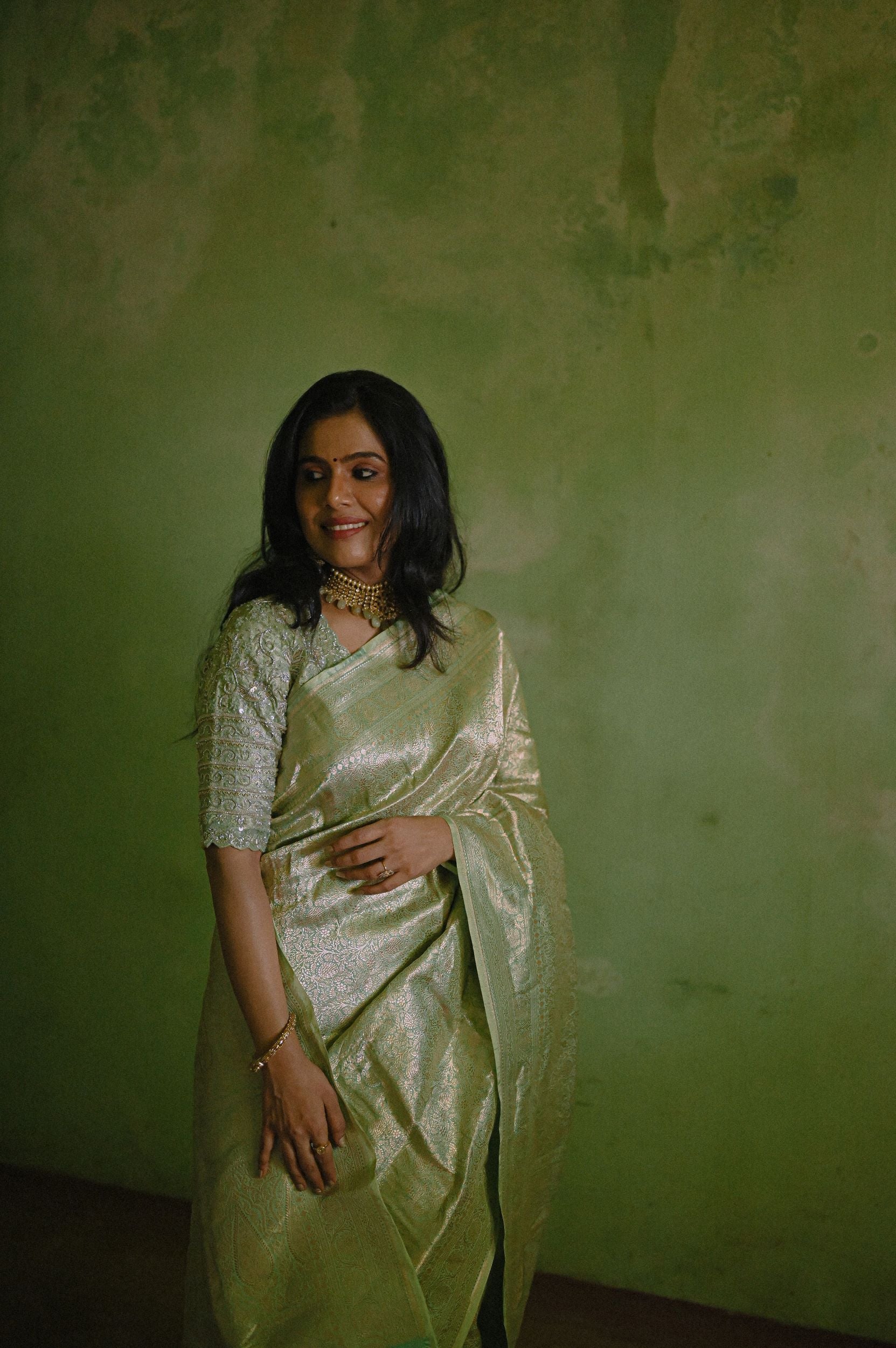 Light Green Banarasi Silk Sari