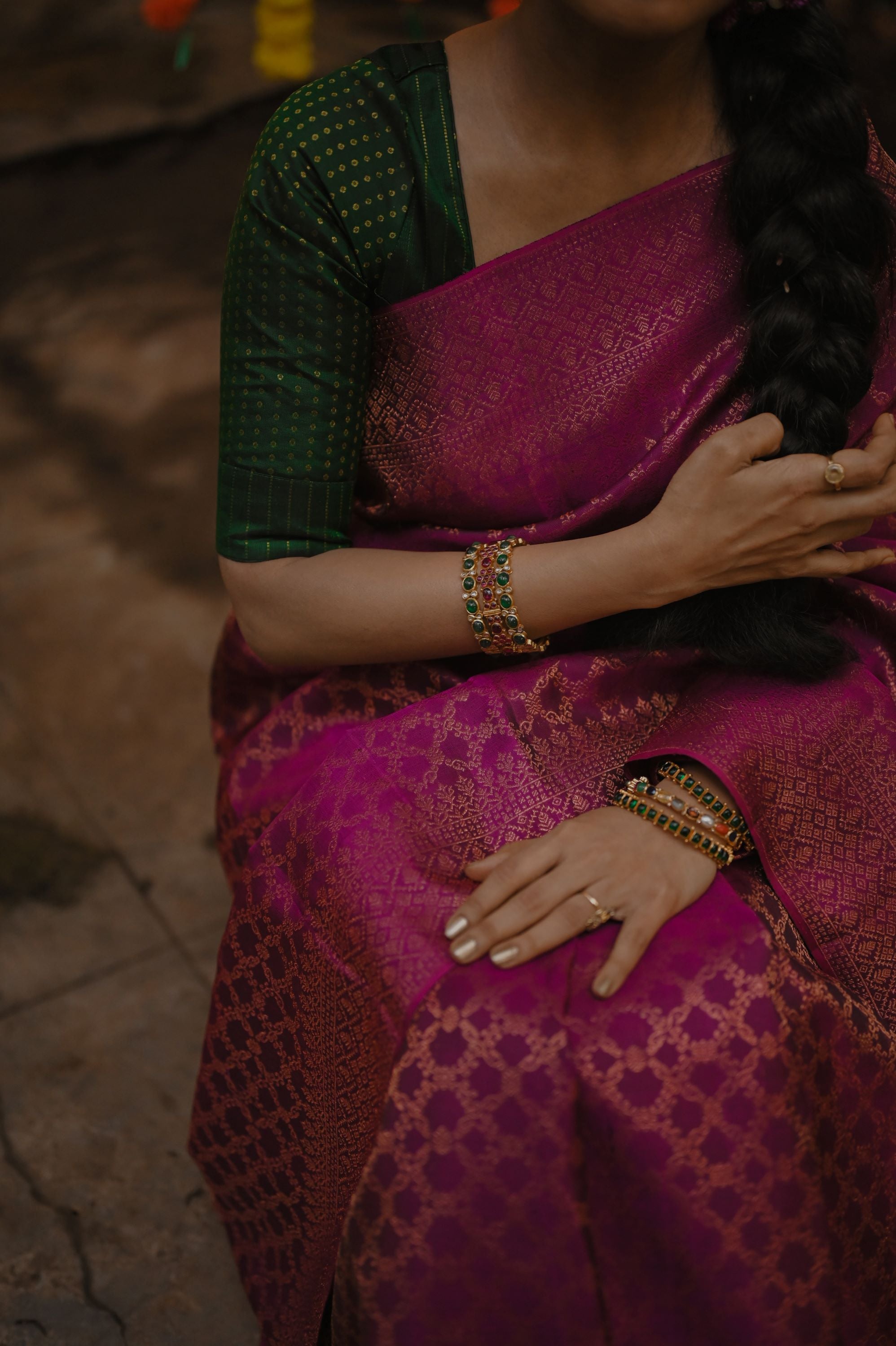 Meenakari design Kanjivaram silk sari