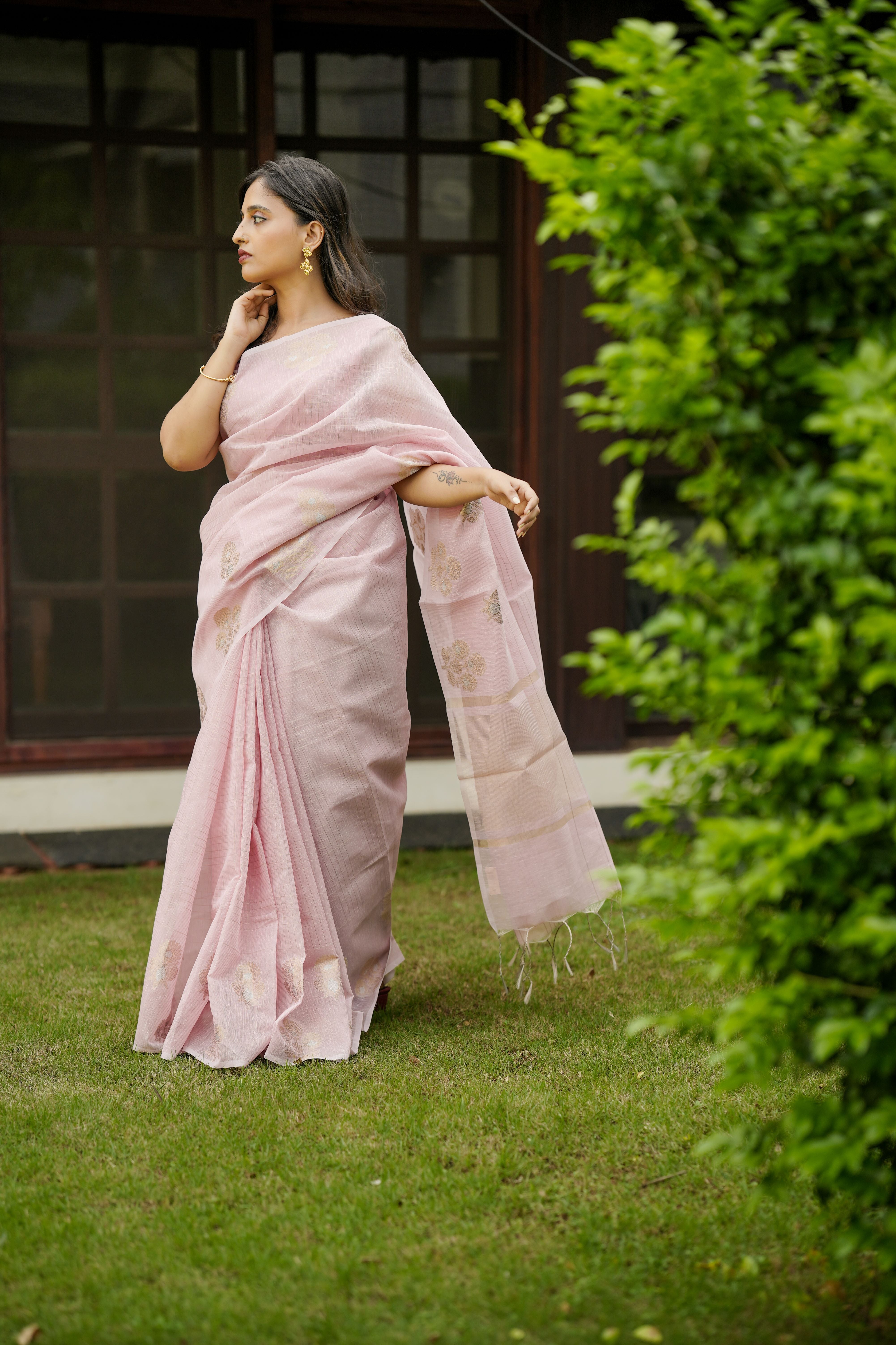 Soft pink Banarasi sari