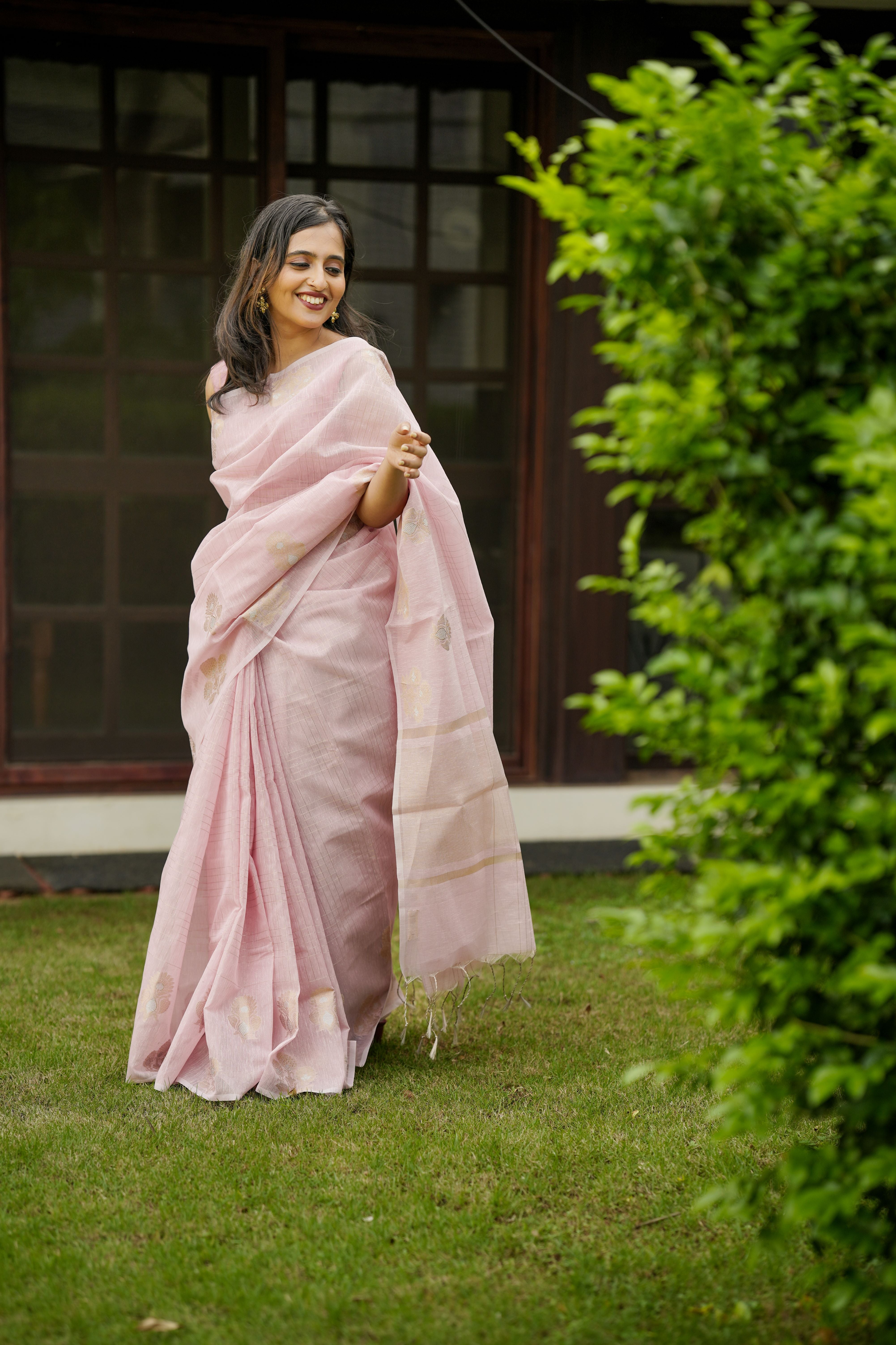Soft pink Banarasi sari