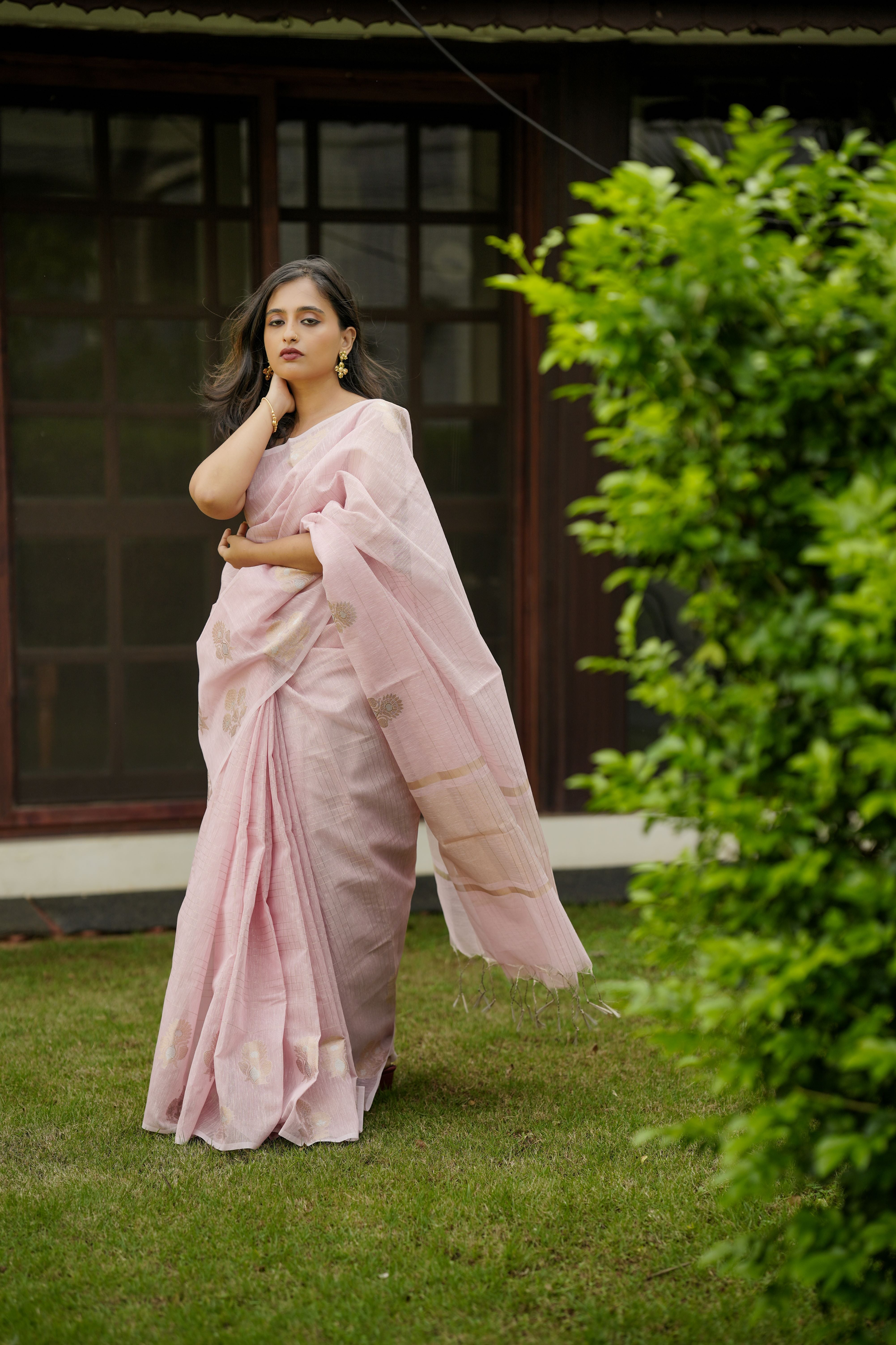 Soft pink Banarasi sari