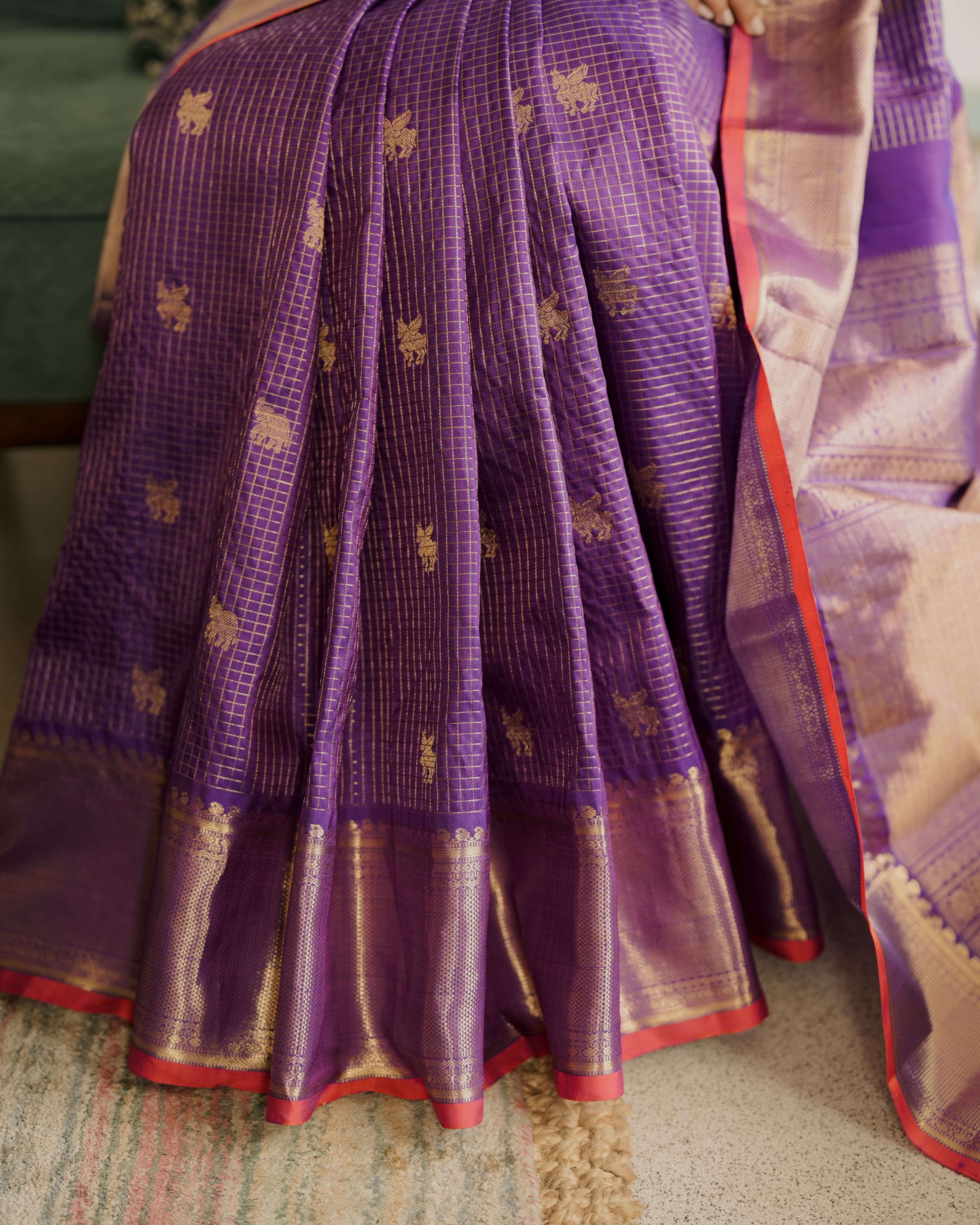 Gold Kattam design threads tradition saree