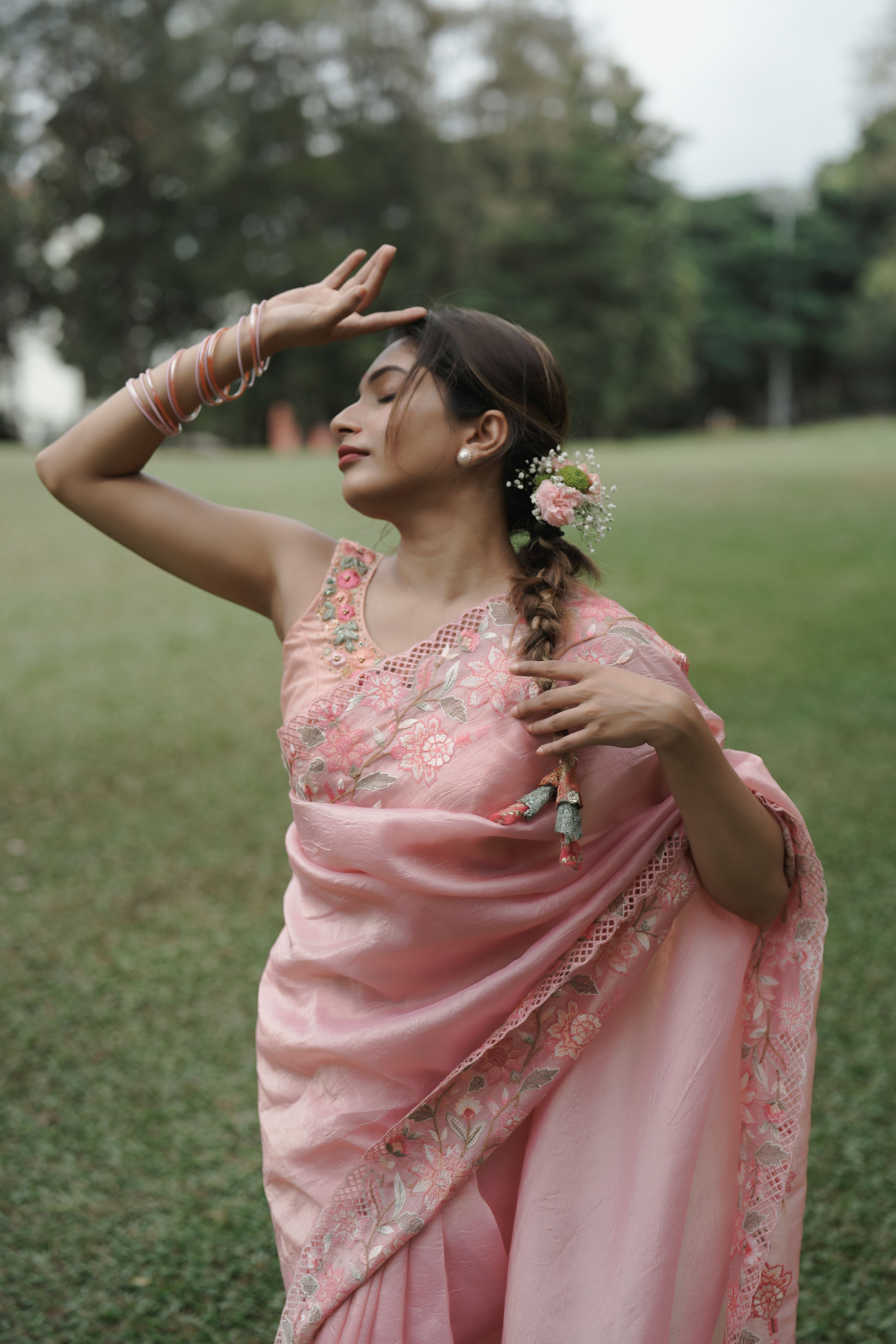 Pastel Pink crushed organza silk