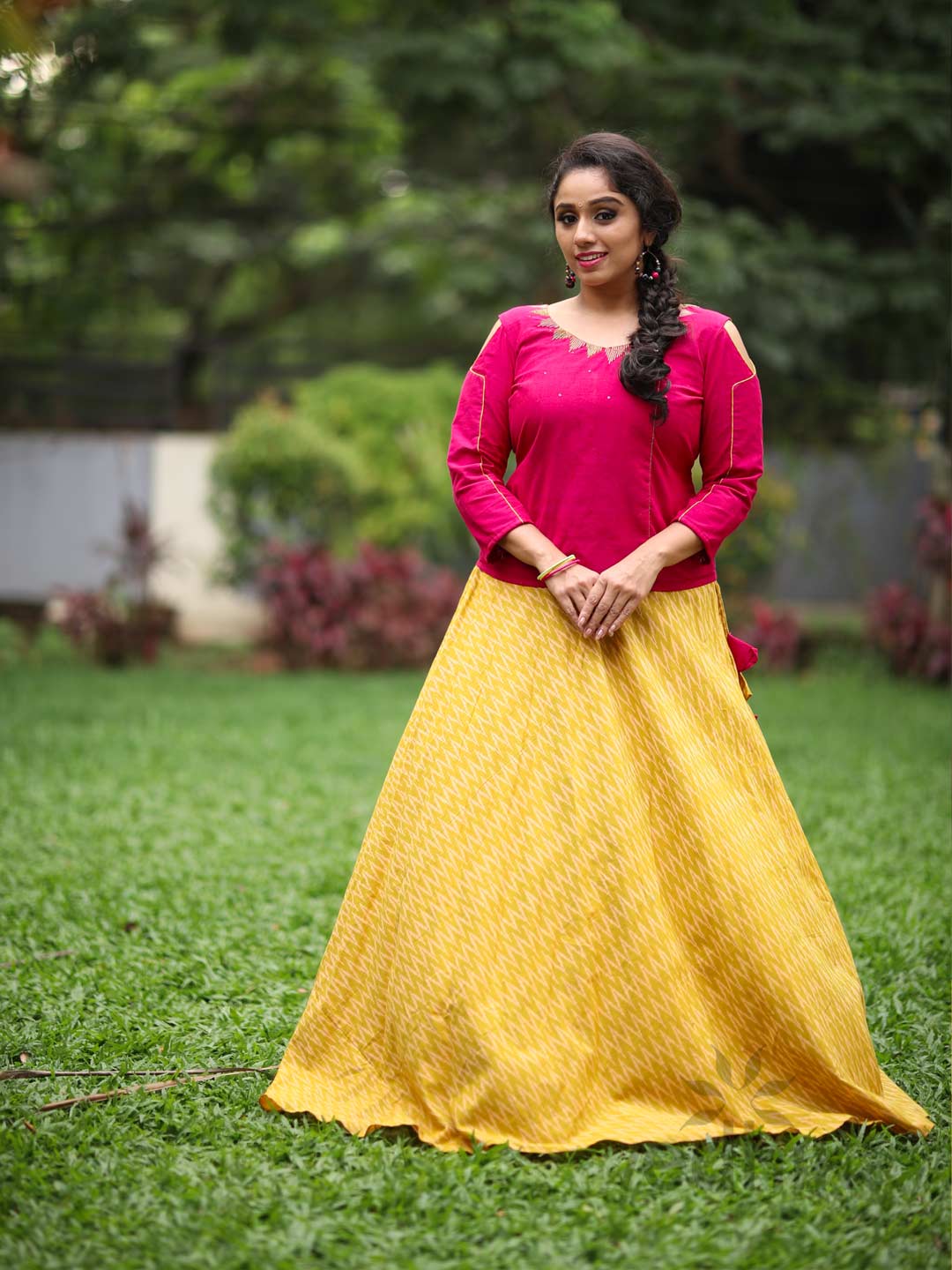 Defab In Style - Red velvet umbrella skirt and crop top emblished with  golden flowers. Rs 6500 | Facebook