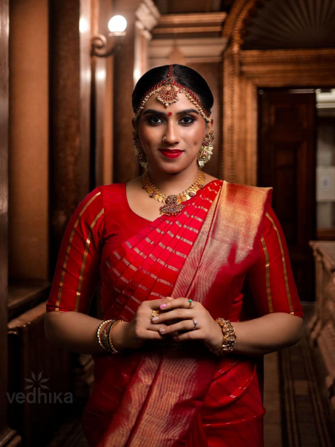 Red Bridal Kanjeevaram Saree – Vedhika Fashion Studio