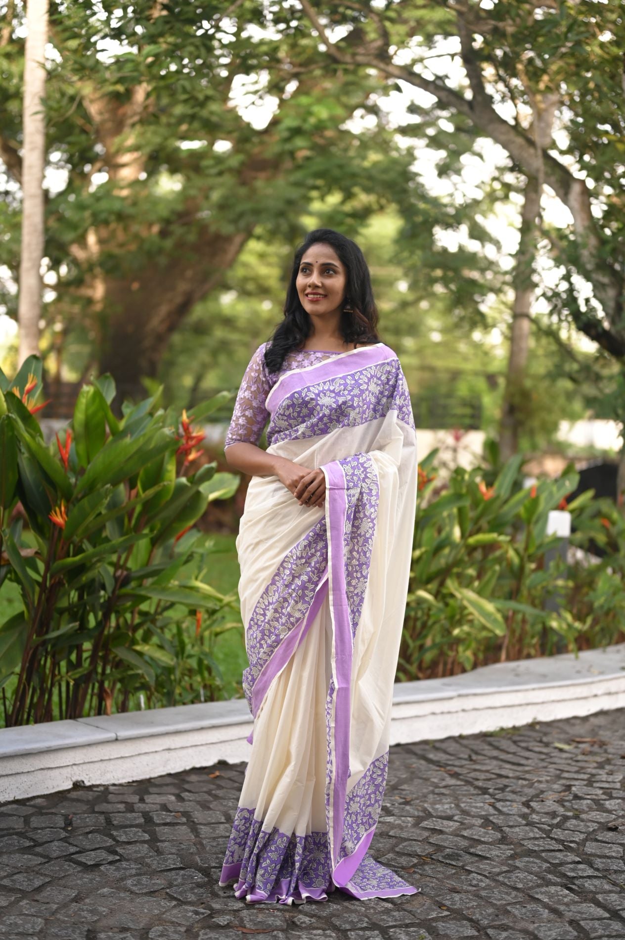 Kalamkari design Kerala sari