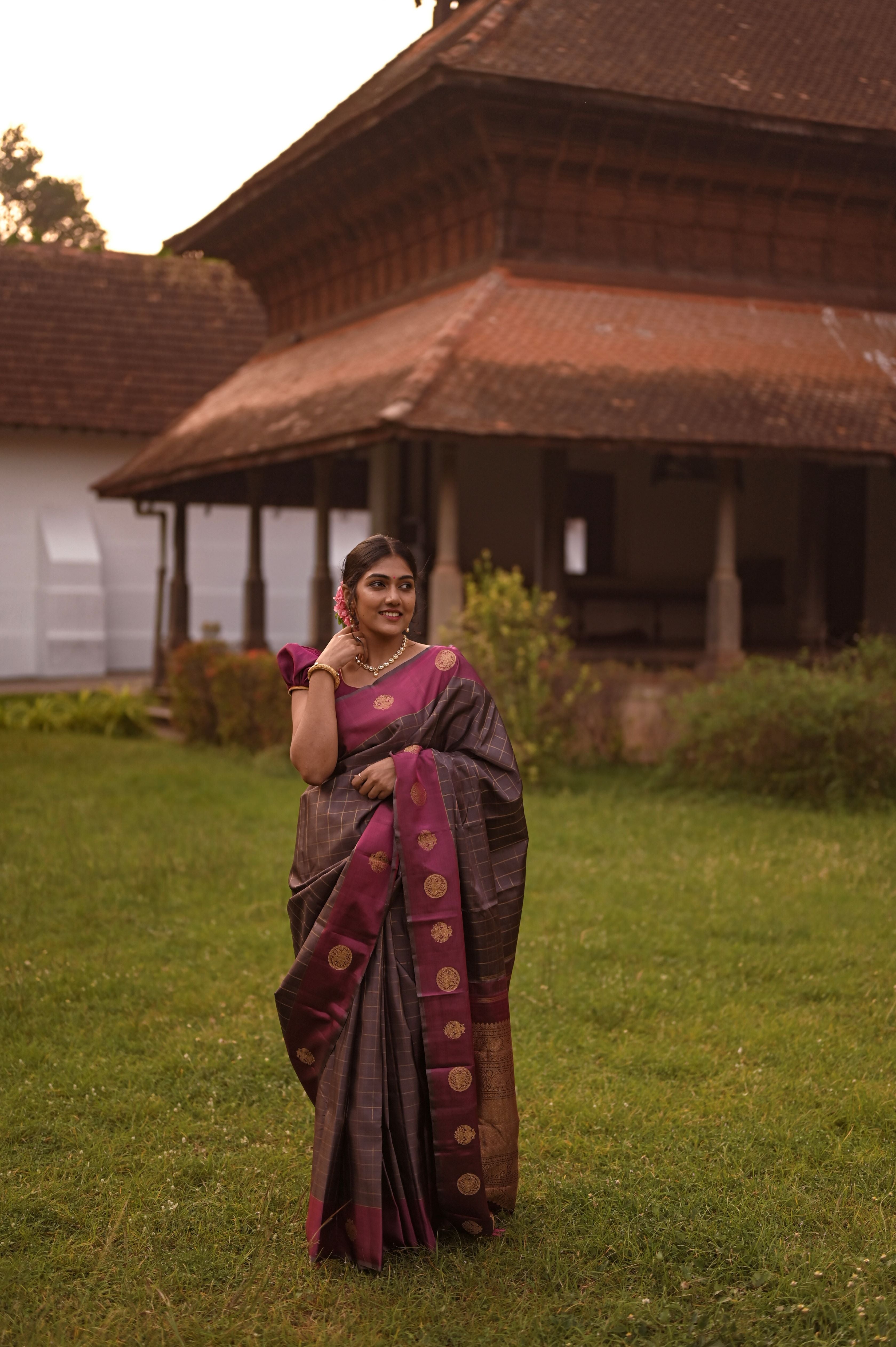 Traditional checks sari