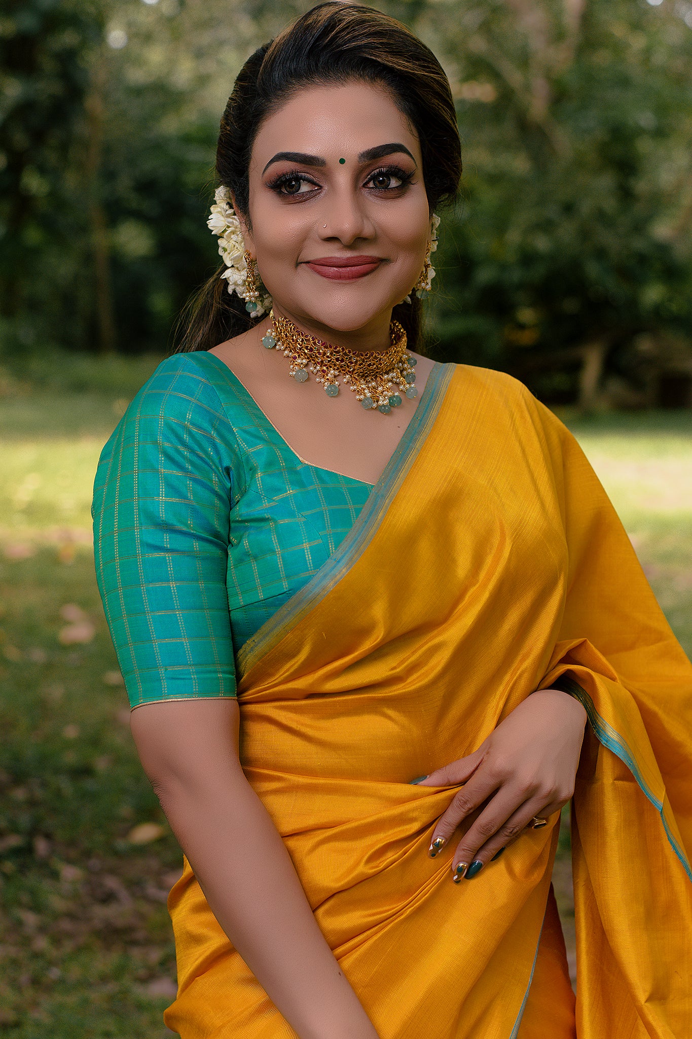 Yellow Kanchivaram silk sari