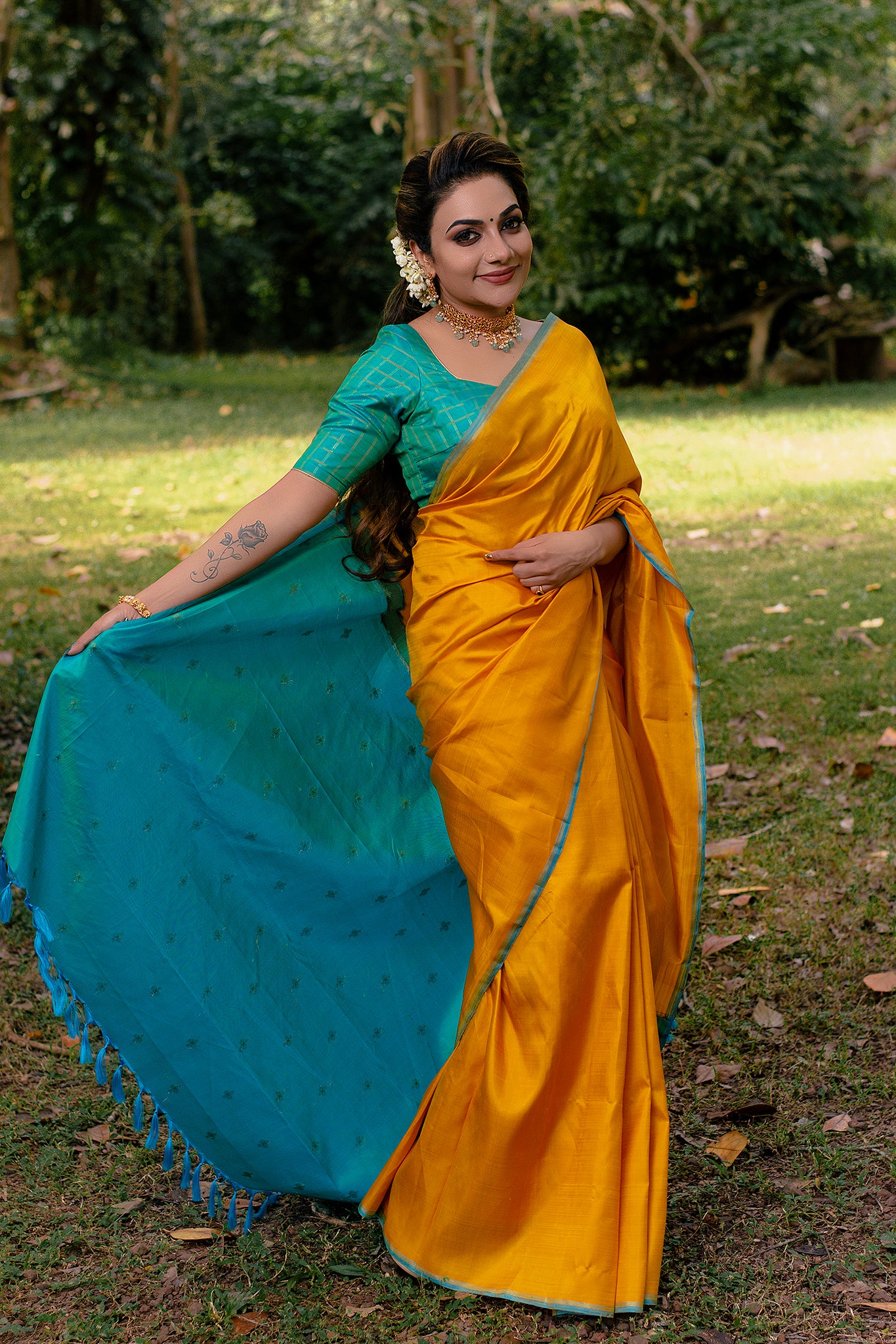 Yellow Kanchivaram silk sari