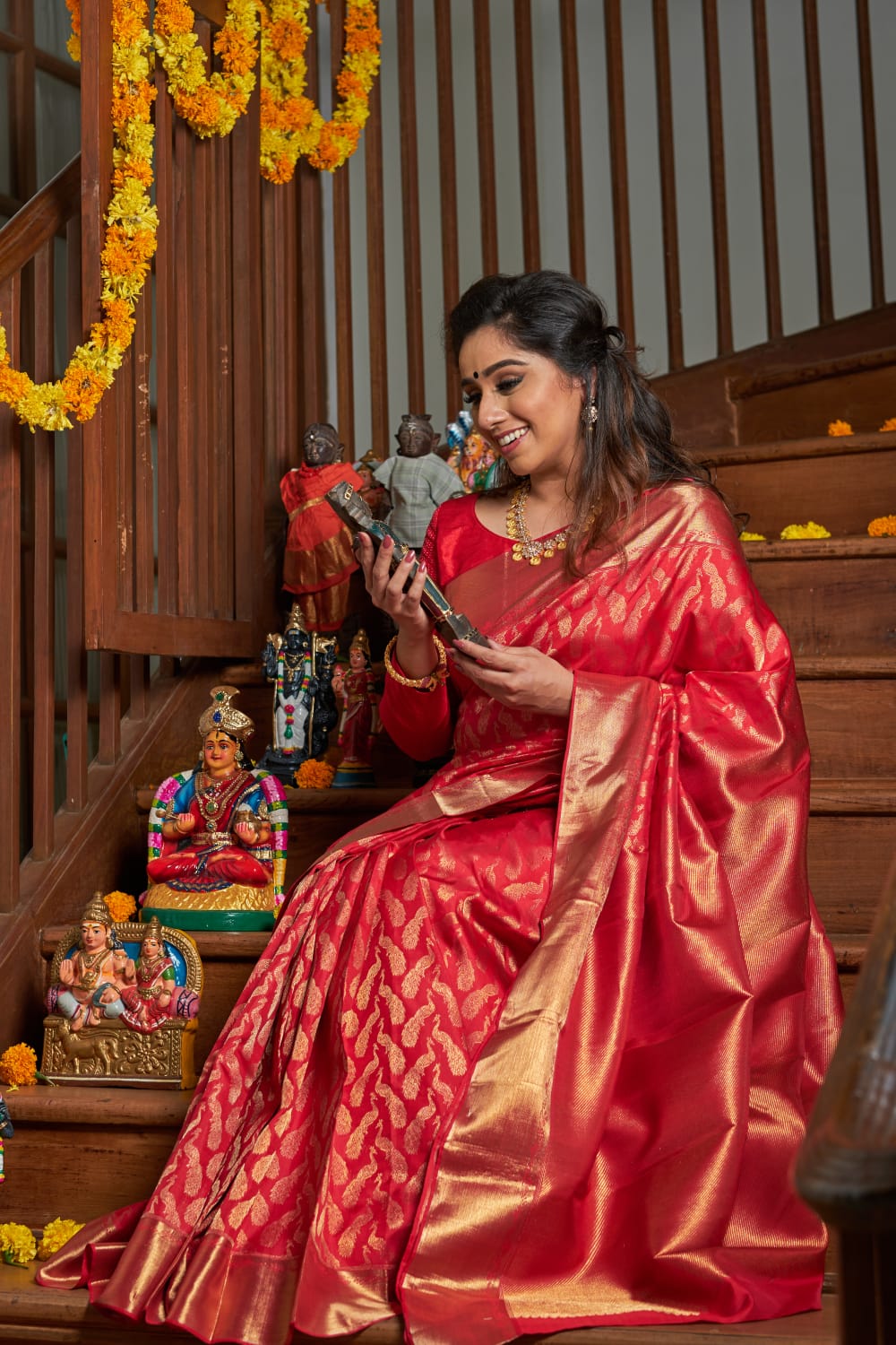 Chilli Red Kanchivaram Silk brocade Sari