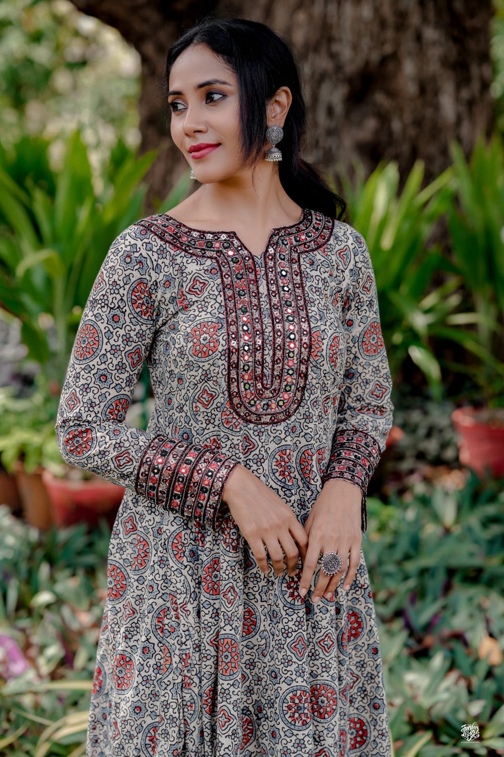 Designer long Anarkali kurti with beautiful prints and handwork - Kurti  Fashion