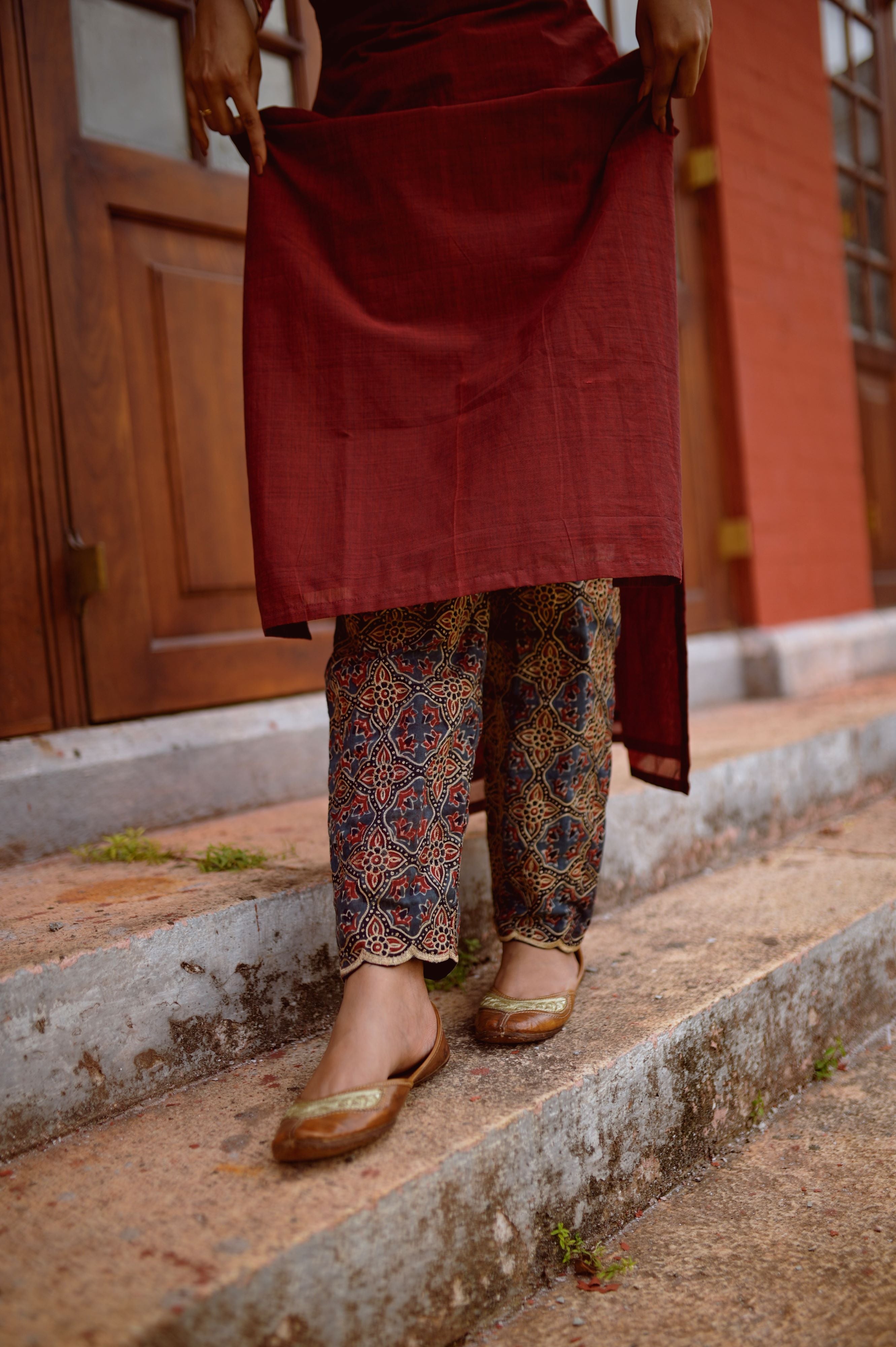 Mangalgiri top paired with Ajrakh pants