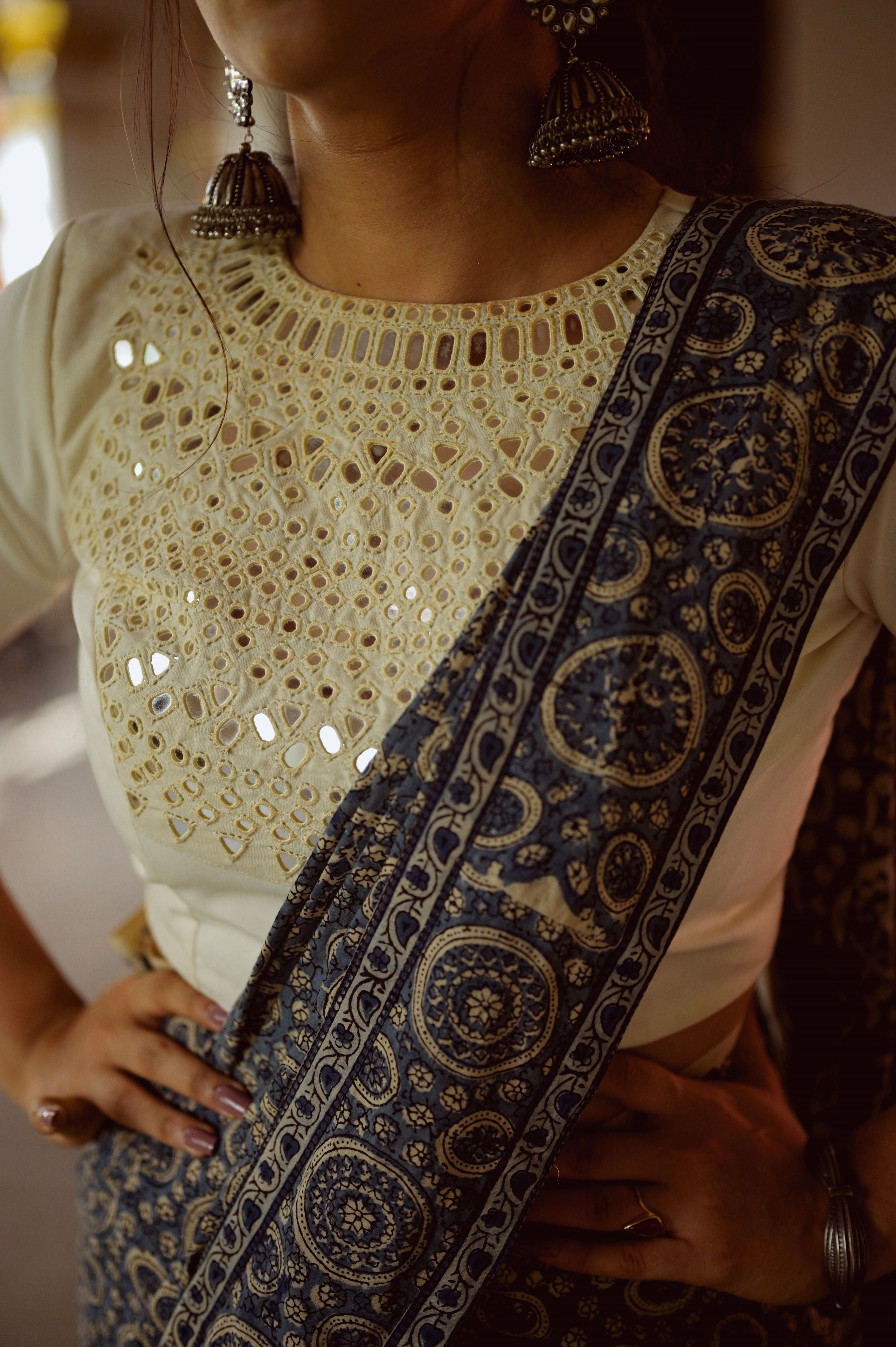 Pastel Blue Ajrakh saree