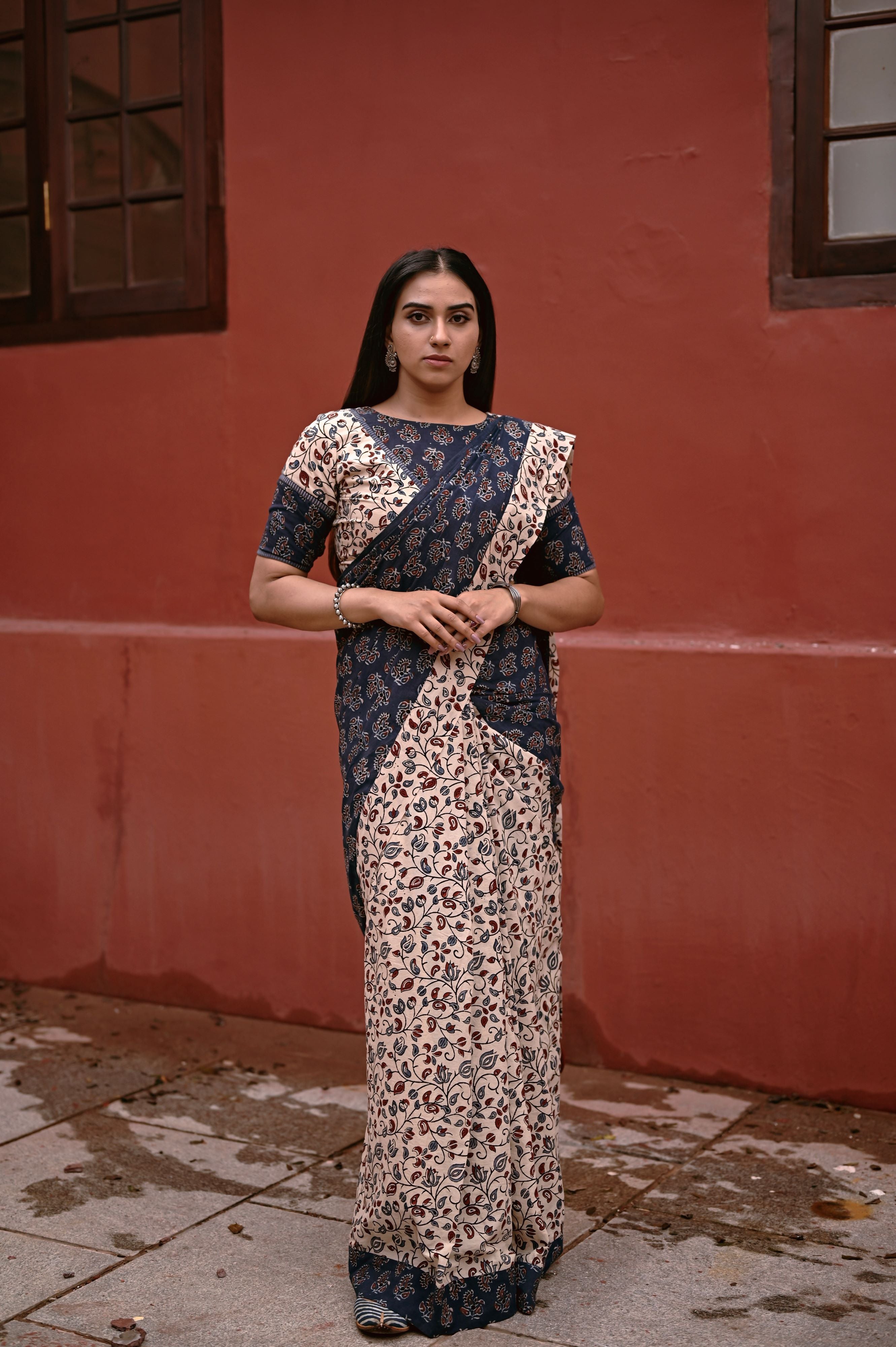 Ajrakh Patli saree